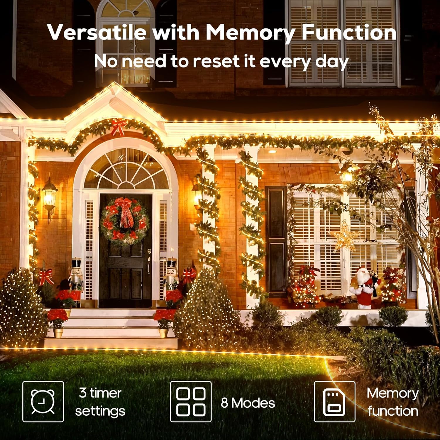 Soiarllt Christmas Lights, 206Ft 600Led Outdoor String Lights, Plug In, Waterproof, 8 Modes, Timing And Memory, For Party, Festi