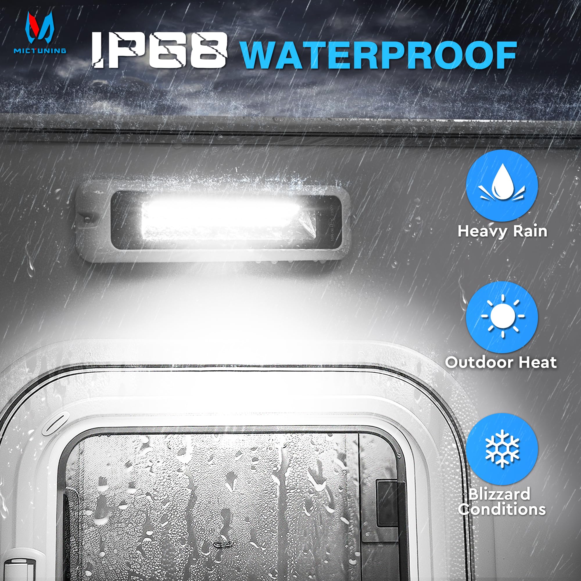 MICTUNING 8 Inch RV Exterior Porch Light, LED 6000K, Waterproof Aluminum, Black, 1 Pack