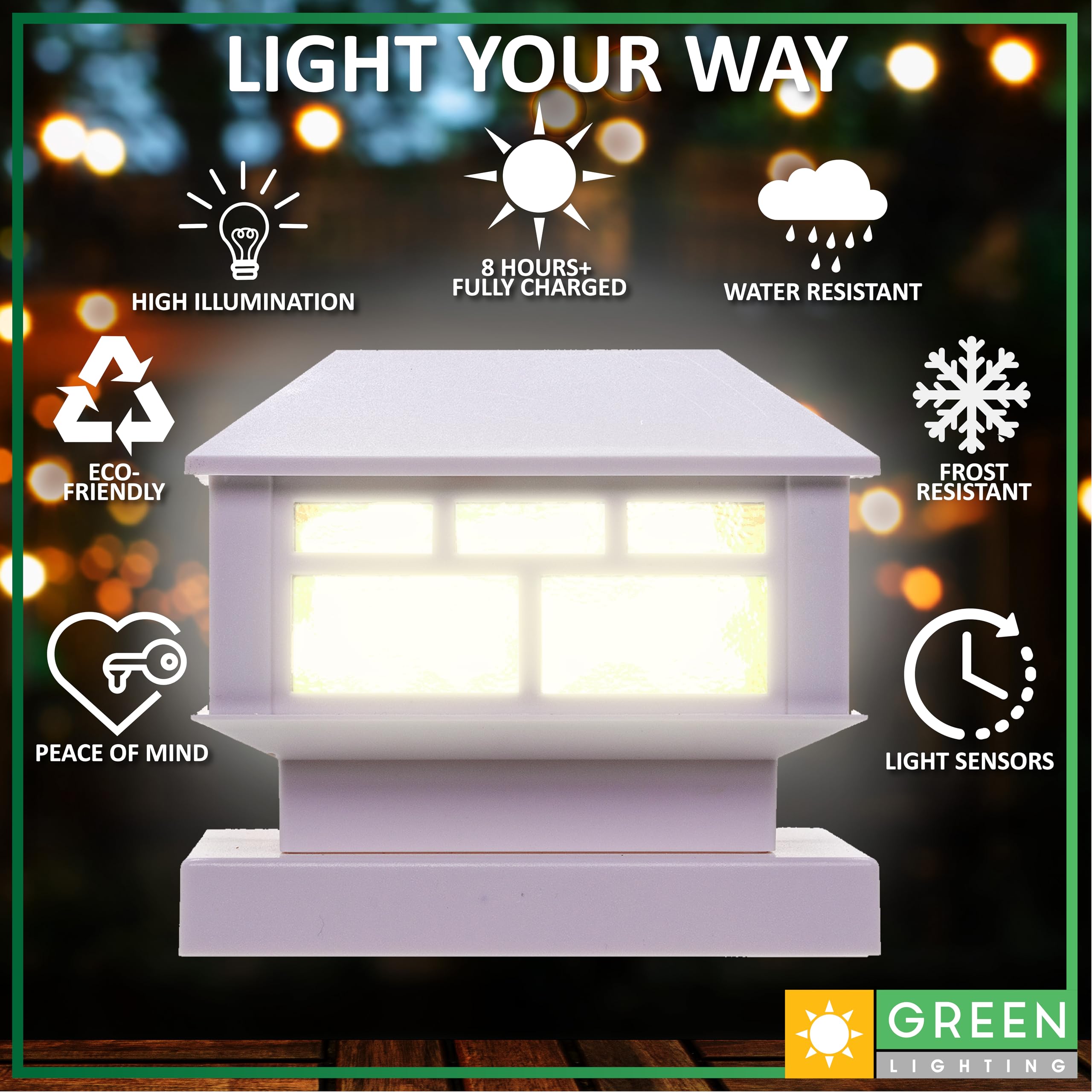 GreenLighting Solar Post Cap Lights, Waterproof White, 12 Pack, Fits 4x4 Wood & 5x5 PVC/Vinyl, Bright LED, Model TN-1222607