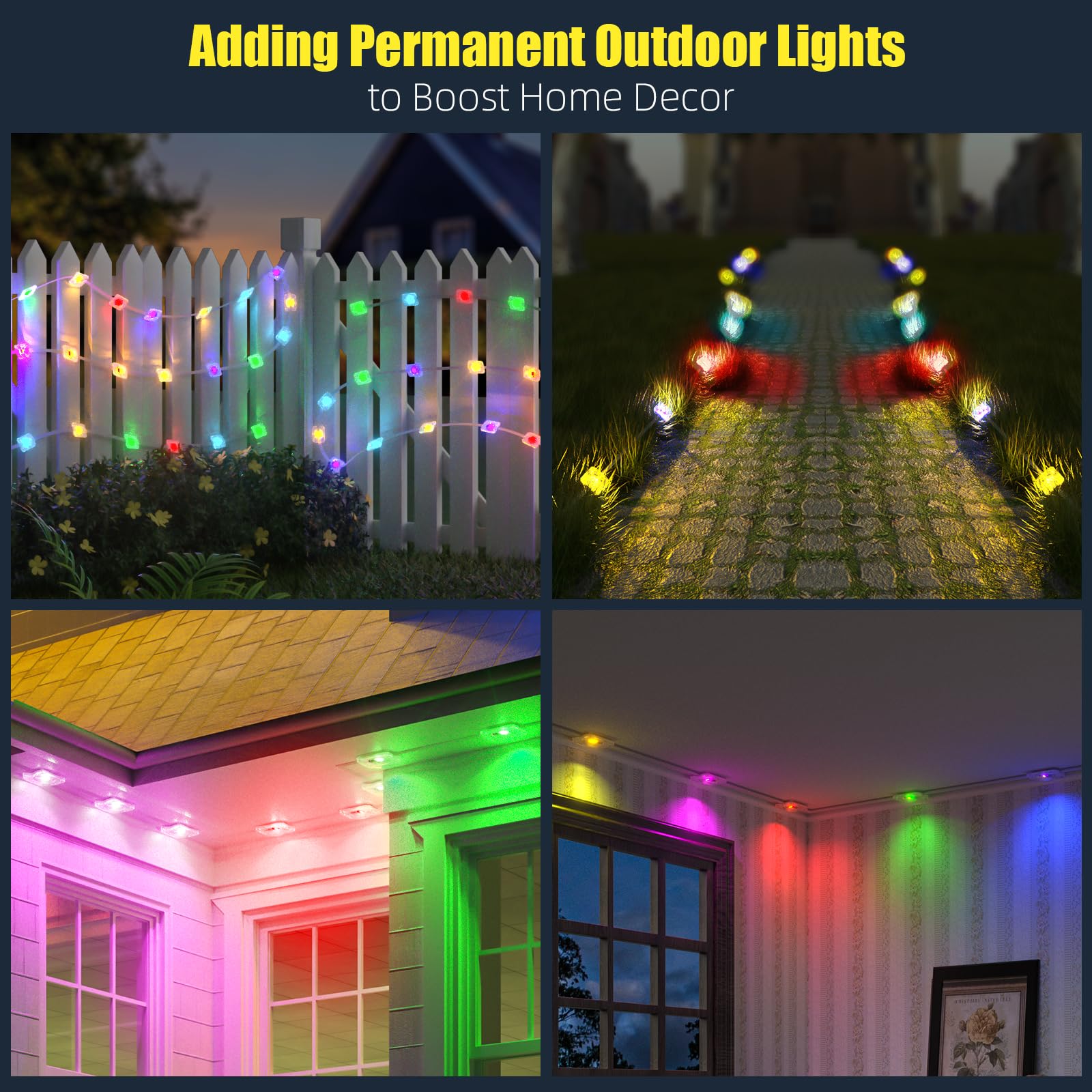 Yolsunes Permanent Outdoor Lights, 200ft RGB+IC, IP67 Waterproof Eaves Lights for Holiday Decor, Remote/App Control, White, Model HCP045