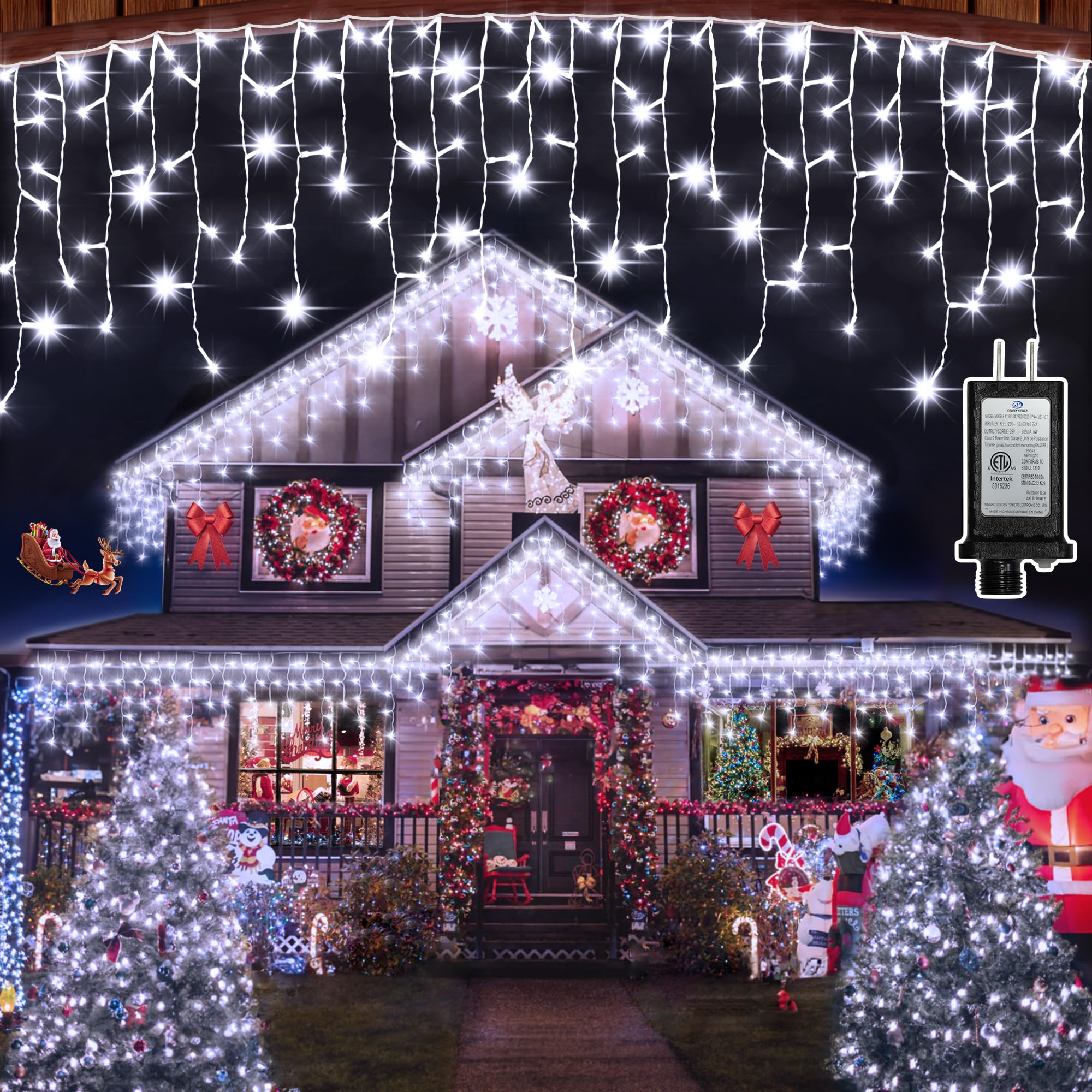 QUHUATU 792 LED Christmas Outdoor Lights with 176 Drops, 82ft Hanging Curtain Lights 8 Modes, Christmas Fairy Lighs with Timer &