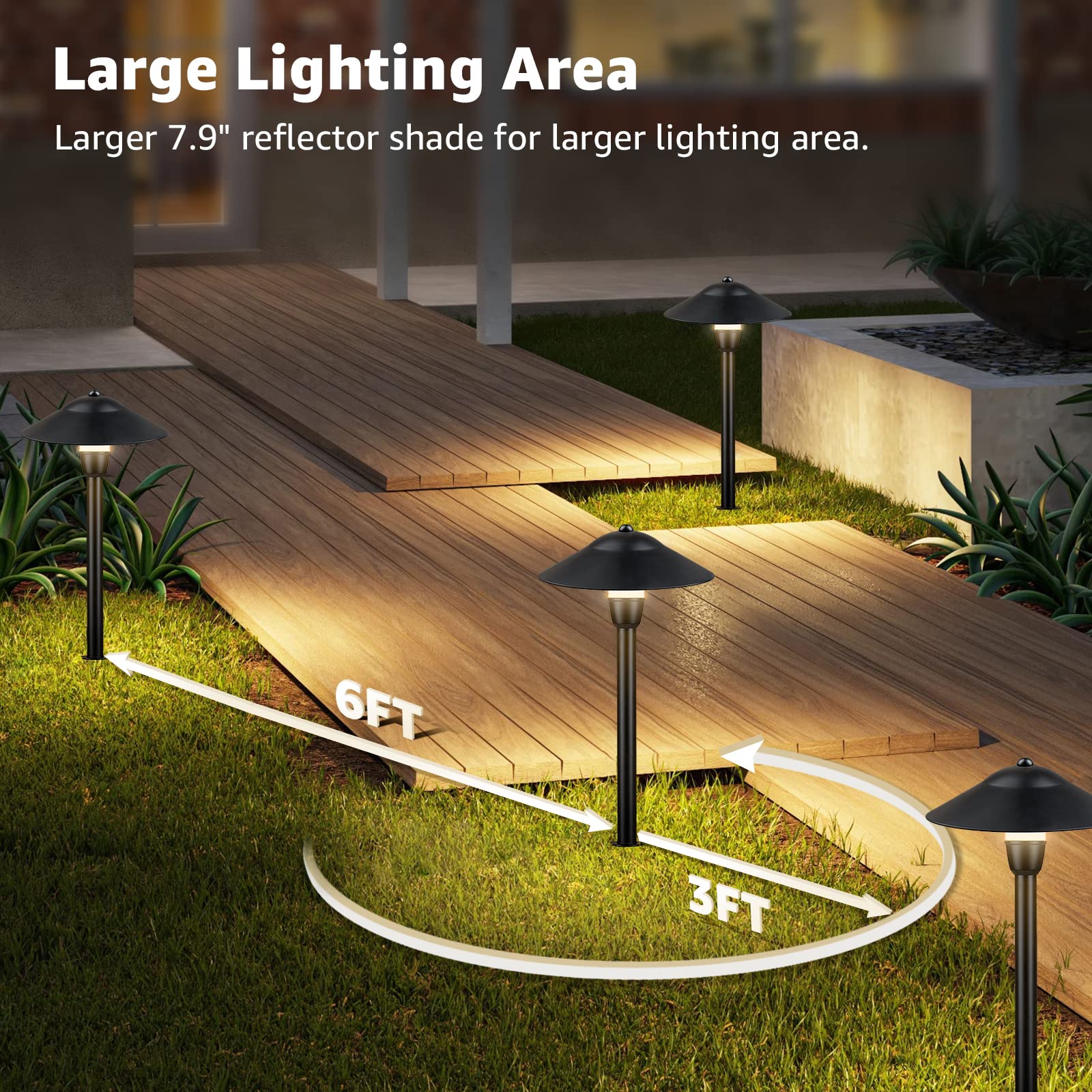 SUNVIE Low Voltage Pathway Lights, 3W LED, 3000K, Cast-Aluminum, Waterproof, Black, 4 Pack