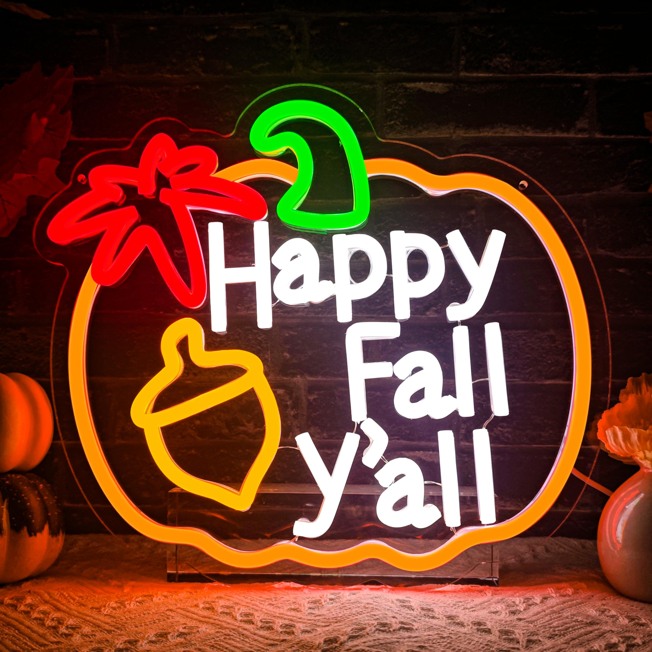 Happy Fall YAll Neon Sign Thanksgiving Pumpkin Neon Sign Thanksgiving Led Neon Light Sign Thanksgiving Decorations For Autumn Room Bedroom Table Wall Decor Kids Holiday Gift Usb Powered