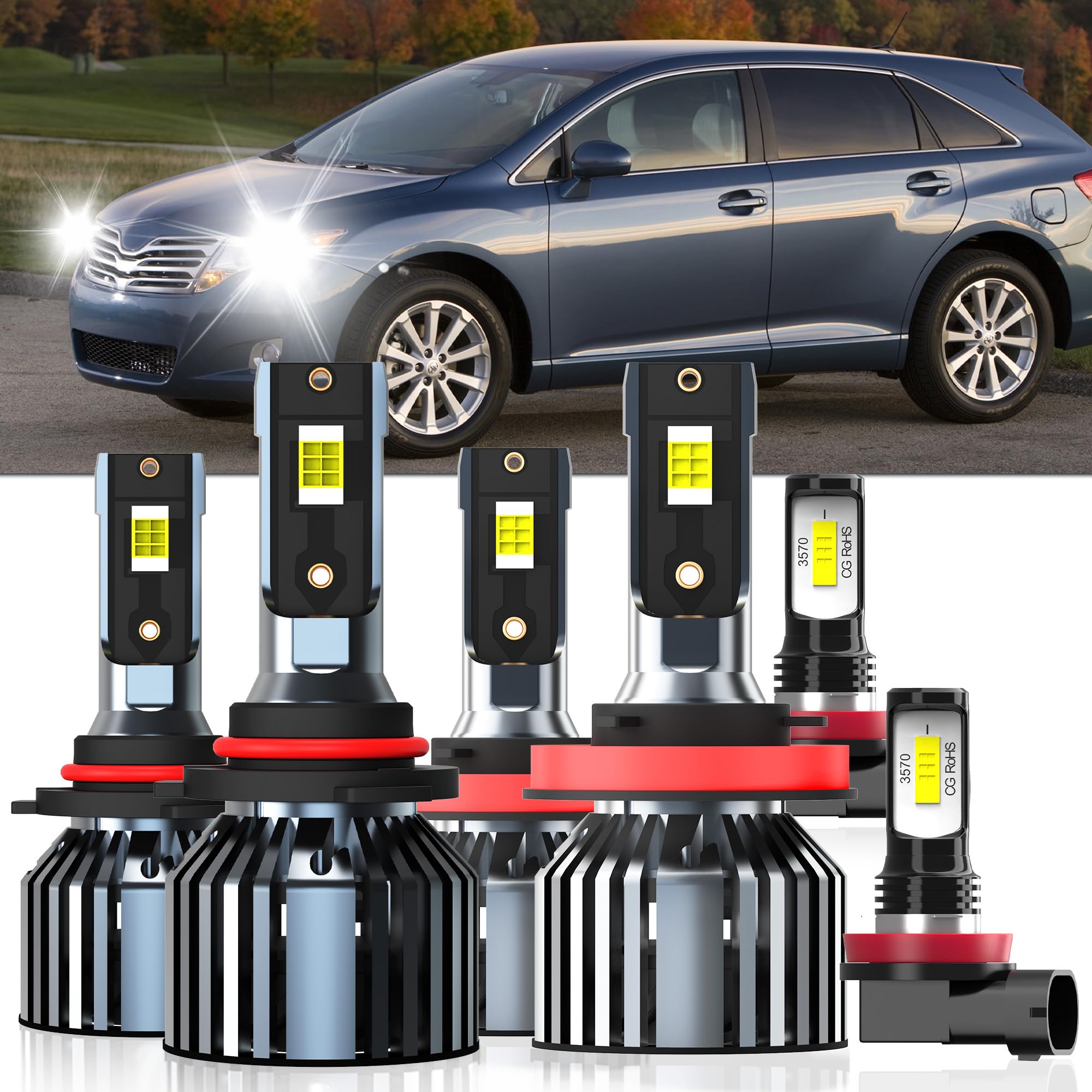 XG Glitter Lights Fit For Toyota Venza 2009 2010 2011 2012 2013 2014 2015 2016, 9005 High Beam H11 Low Beam H11 Fog Light Bulbs,