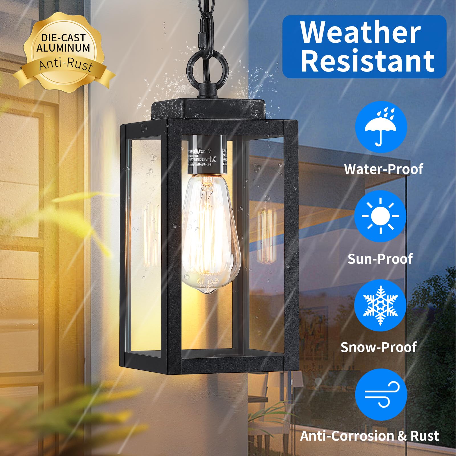 Myhxq 11 Outdoor Pendant Light  Modern Outside Chandelier Outdoor Hanging Lantern Light  Matte Black With Clear Glass  Exterior Pendant Lighting Fixture For Porch  Yard  Gazebo  1Pack