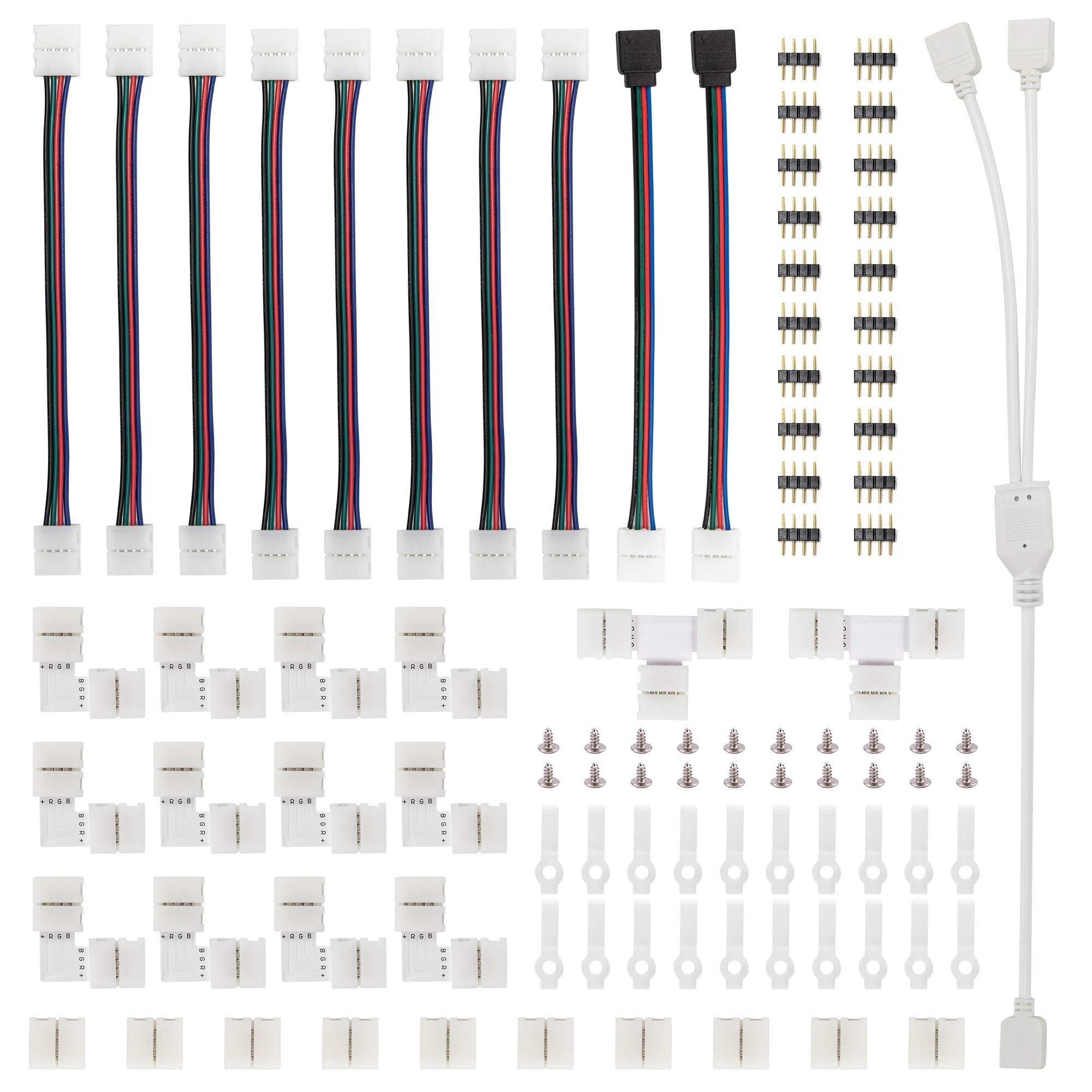 FUMENTON LED Strip Connector Kit for 5050 10mm 4Pin,Includes 8 Types of Solderless LED Strip Accessories,Provides Most Parts for