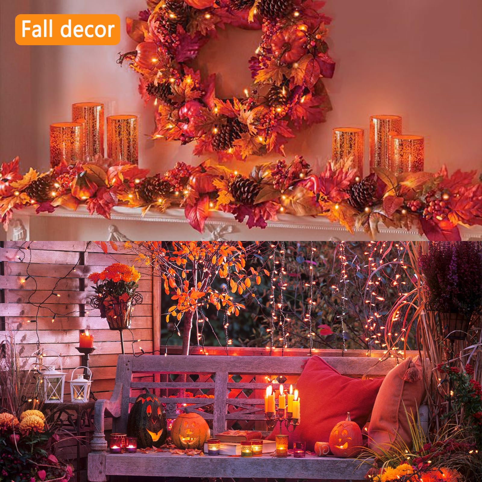 Kwaiffeo Halloween Lights, 100Ft 300Led Orange String Lights Outdoor Indoor, 8 Modes Connectable Orange Lights For Christmas Hal