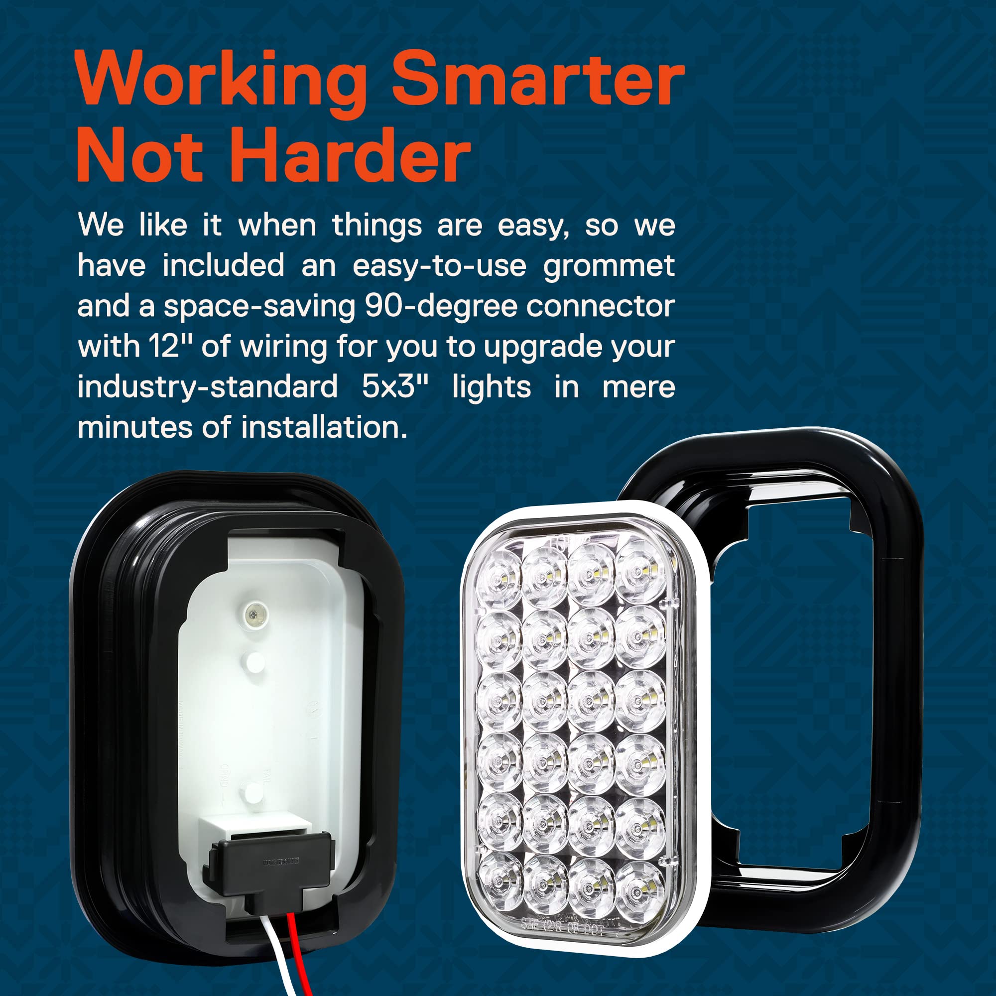 True Mods 2 Red + 2 White 5X3 3X5 Inch Rectangle Led Trailer Tail Light Kit [Dot Fmvss 108] [Grommets/Plugs] [Submersible] [Stop Turn Tail Reverse] [24 Led] Brake Lamp For Tow Truck 80&quot; Wide Trailer