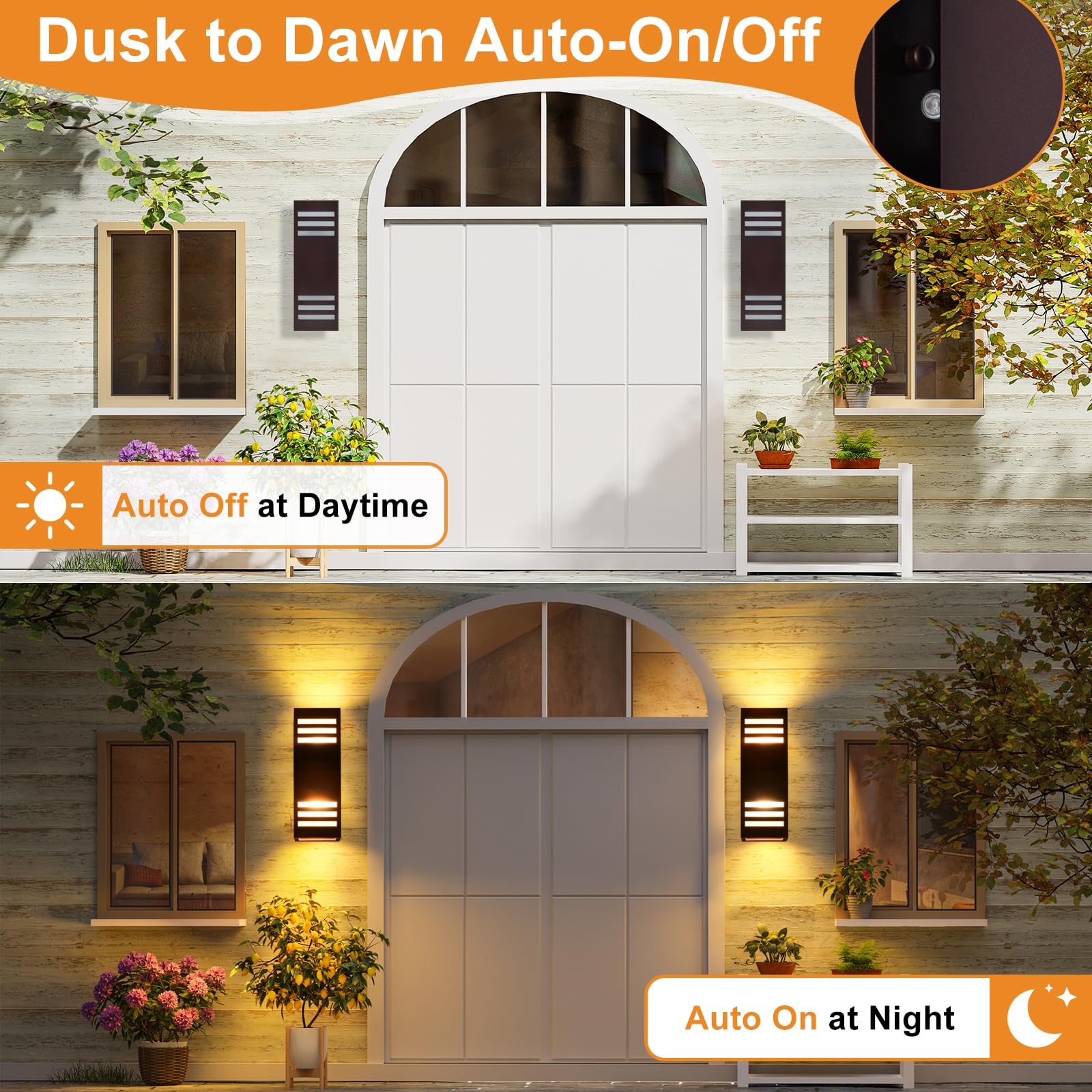 Housen Solutions Led Dusk To Dawn Outdoor Lighting Fixture 2 Pack, Up Down Outdoor Wall Lights With 4 E26 Socket Bulbs, Ip65 Wat