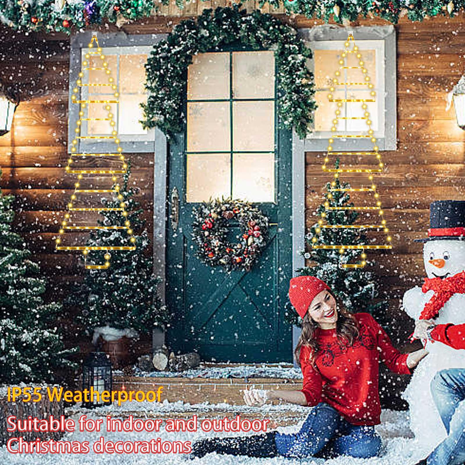 Muyun Led Christmas Light Christmas Tree Ladder Lights,165 Led Super Bright Outdoor Christmas Decorations Lights For Home,Wall,Window,Xmas Tree Decor (4.3Ft/130Cm,Warm White)
