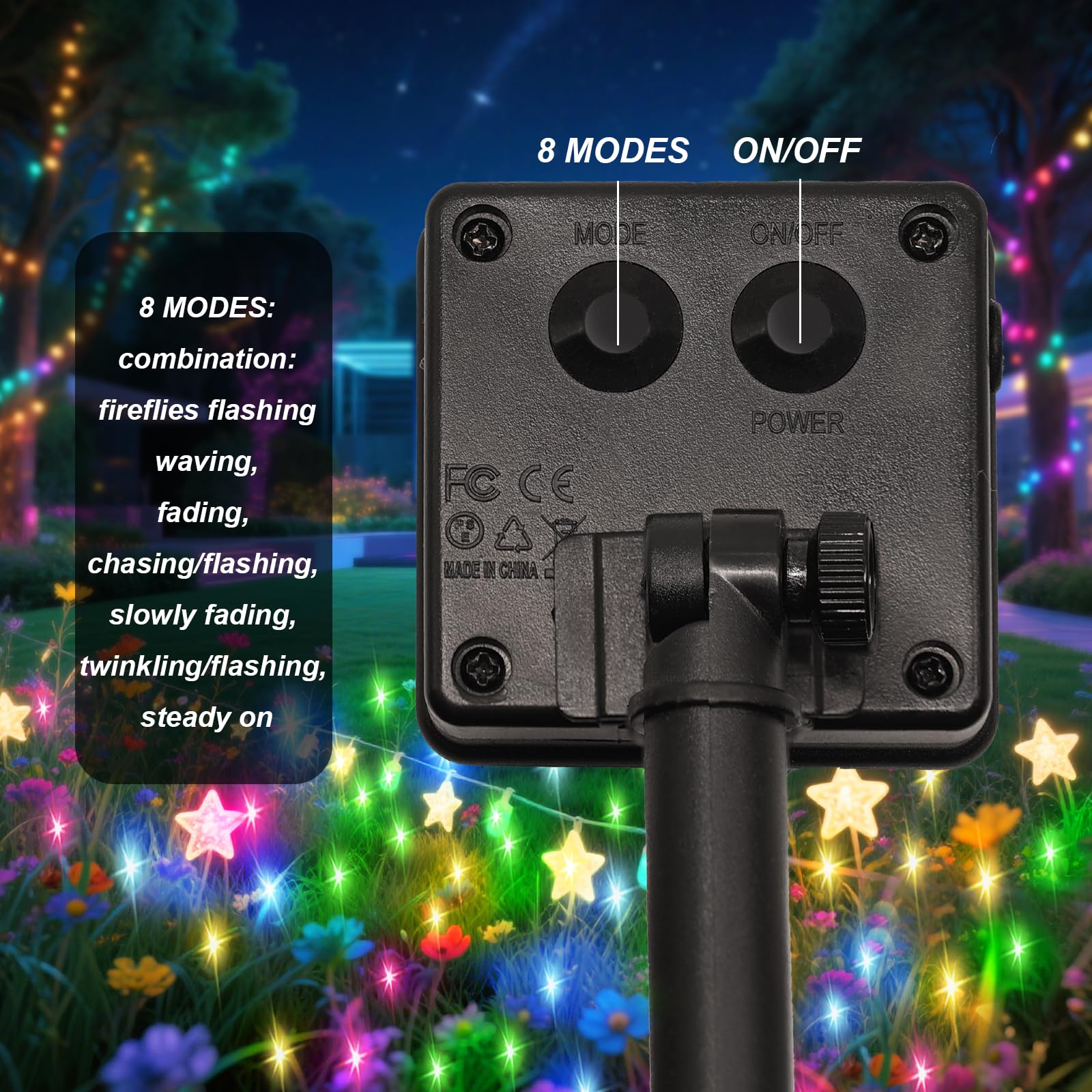 ANGMLN Solar Fairy String Lights, 200 LEDs, 8 Modes, Waterproof, Multicolor, Model MBDC-multi-color-1, Outdoor Garden Decor