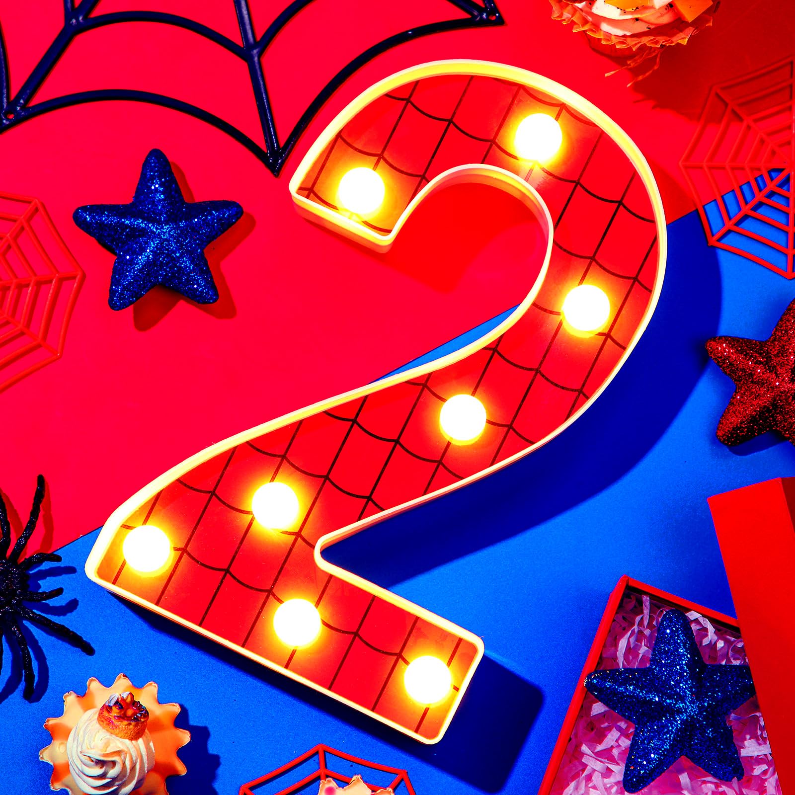 VIHOSE Spider LED Number Light – Birthday Party Decoration, Number 2, Polypropylene, As Shown, Ideal for Kids & Events