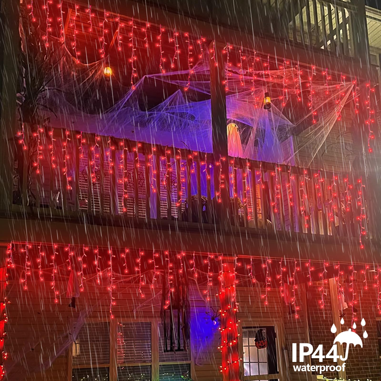 YEGUO 33ft 400 LED Red Icicle Lights, 80 Drops, 8 Modes, Connectable, Model JT-EL/FC300V0200-C