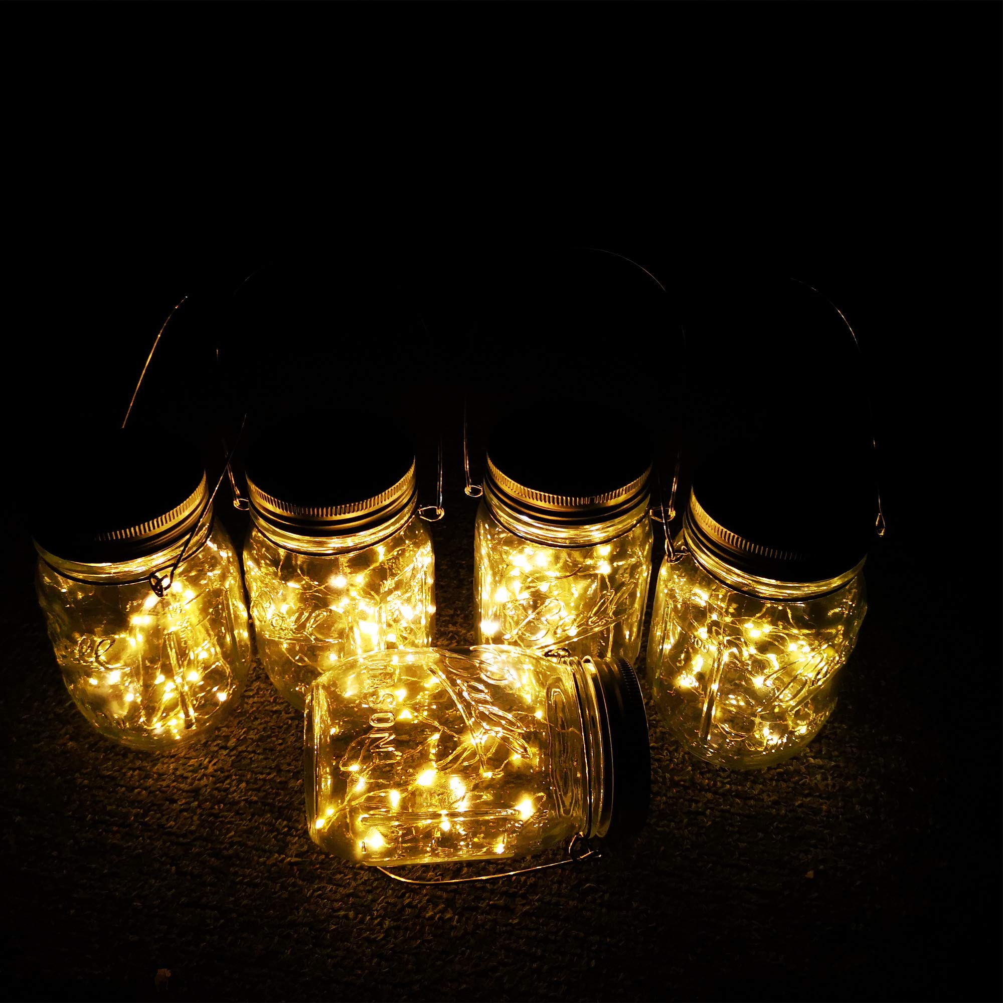 Solar Lantern Mason Jar Hanging Lights,4 Pack 30 Led Fairy Firefly Starry String Jar Lights (Mason Jars/Hangers Included),For Mason Jar Patio Garden Lanterns Wedding Table Decor Light