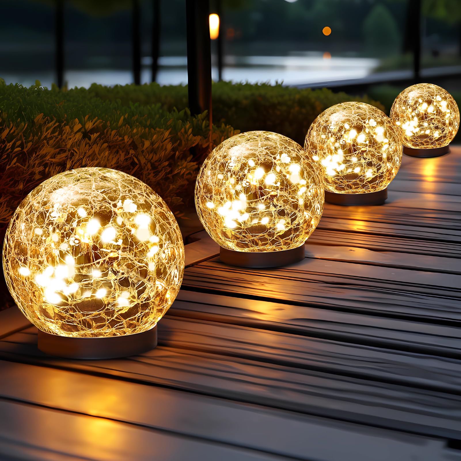 JKIMK Solar Globe Lights - Waterproof  ed Glass Balls, Warm White, 4 Globes, Model GUO-XBQ-2-2-2, Outdoor Patio & Yard Decor