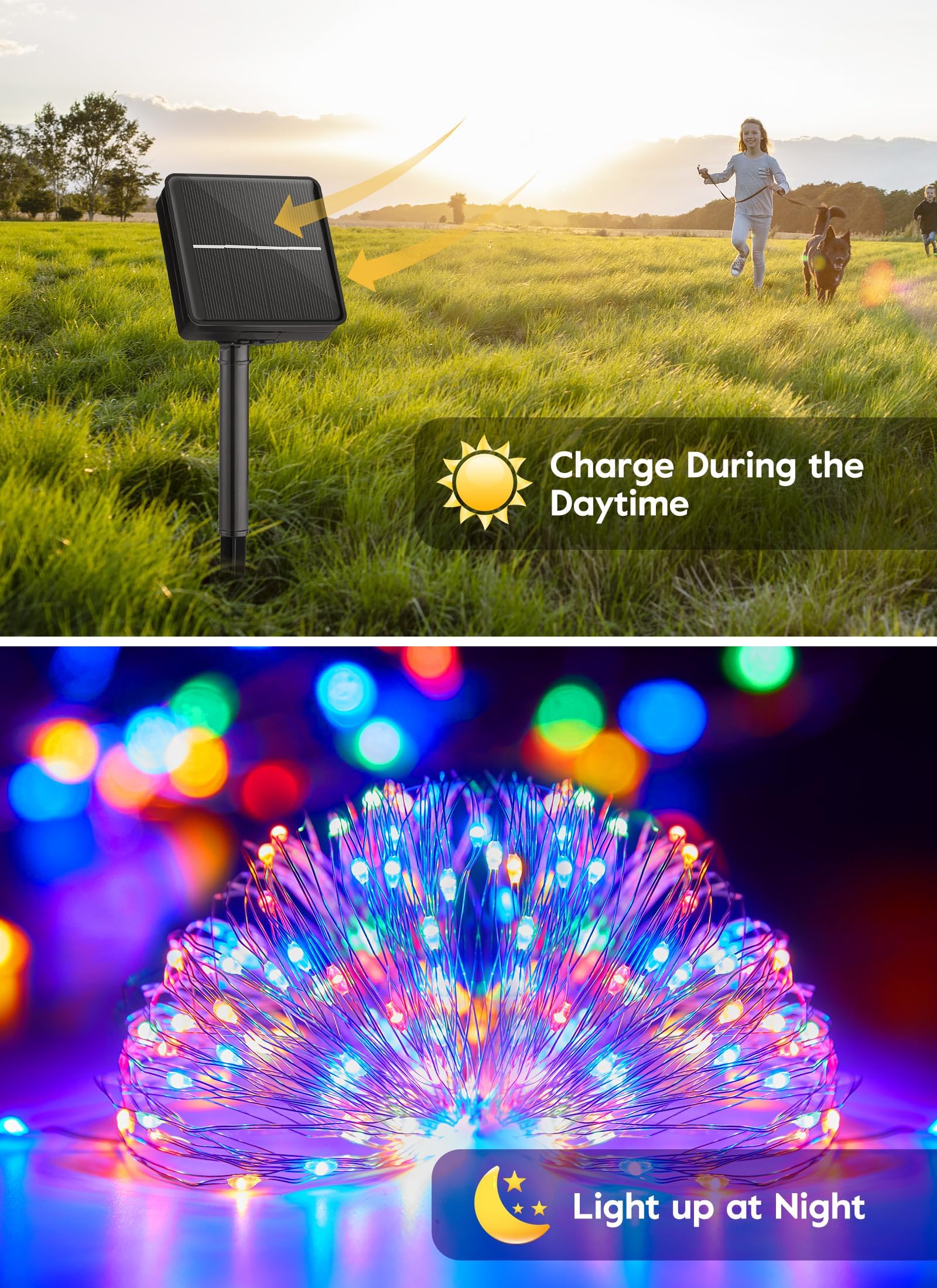 Minetom Solar String Lights For Outside  33Ft 100 Led Outdoor Solar Fairy Lights  8 Modes Balcony Lights For Tree Patio Christmas Party Wedding Decor 4Pc