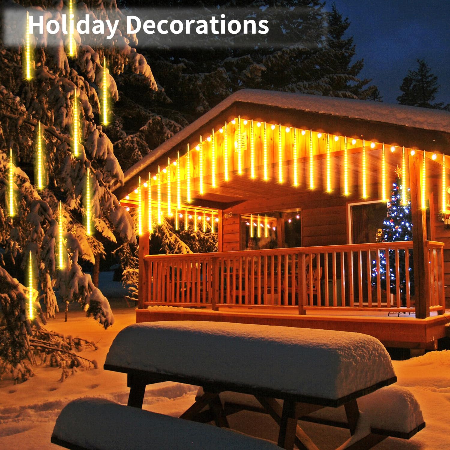 Jjgoo ?4 Pack? Christmas Lights Meteor Shower Rain Lights 20Inch  Totally 40 Tube 1440 Leds Icicle Light Outdoor Raindrop Light For Xmas Halloween Wedding Party Tree Holiday Decoration  Warm White