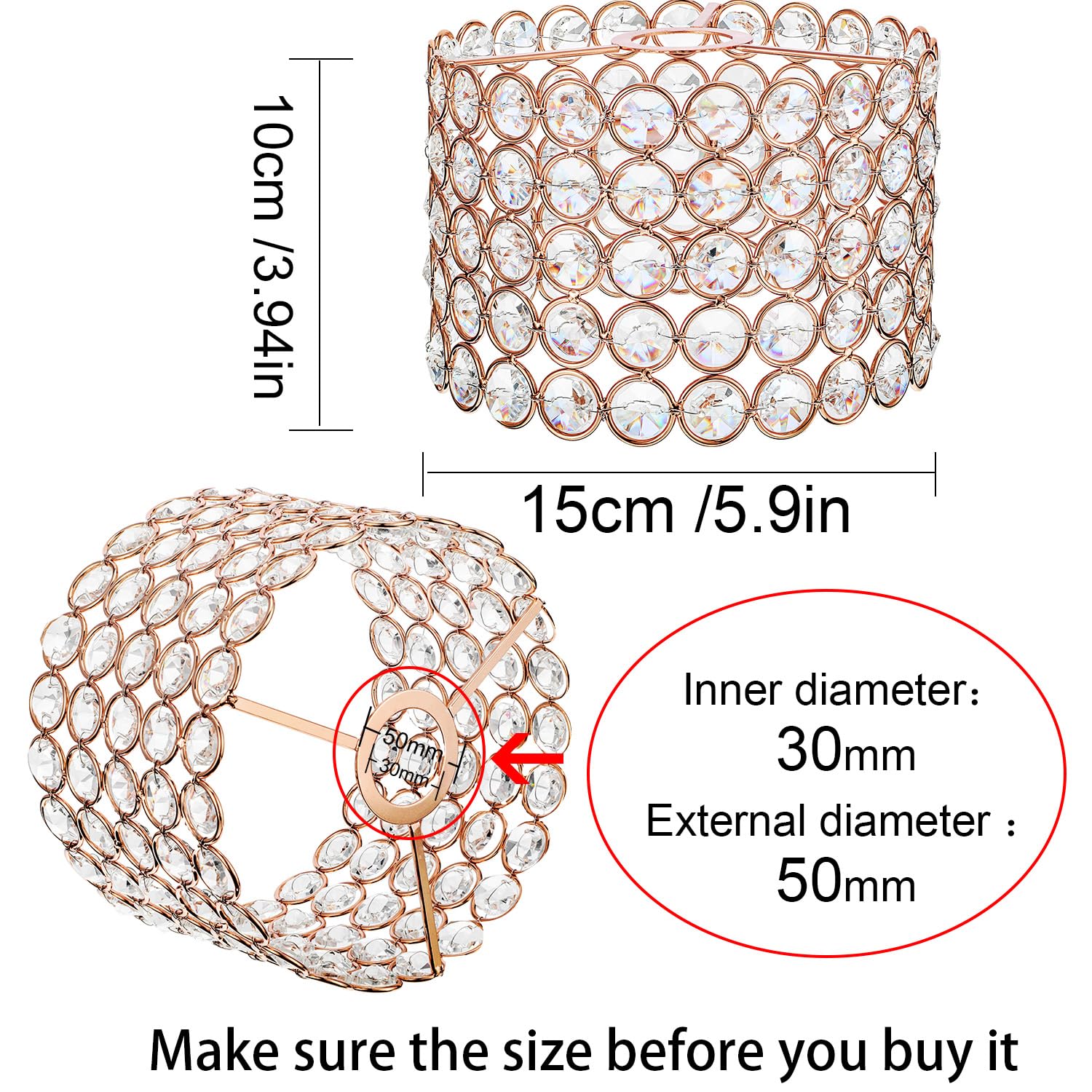 Boao Crystal Lamp Shade Ceiling Light Shade Chandelier Lampshade Fitting for Living Room Bedroom Bathroom Wedding Centerpiece Ev