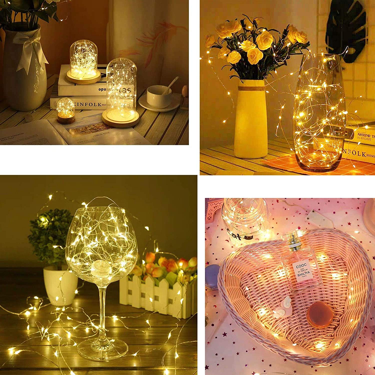 Yjfwal 24 Packs Fairy Light Battery Operated(Batteries Included),10.2Ft 30Leds Copper Wire Firefly Lights, Mini Starry String Lights For Diy Wedding Party Mason Jars Christmas Decorations (Warm White)