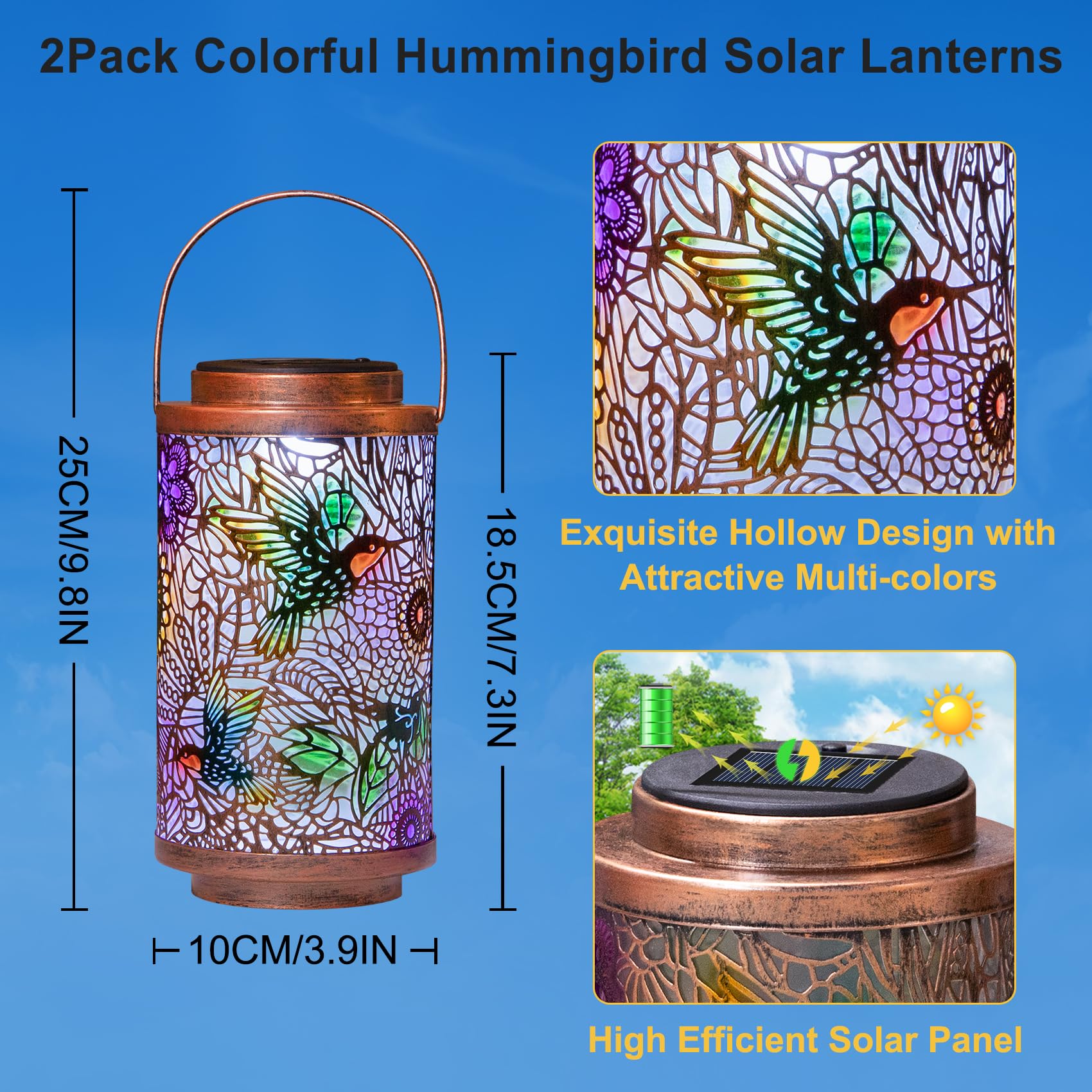 2Pack Solar Lanterns Outdoor Waterproof Hummingbird Gardening Gifts For Women, Multicolor Solar Lights Patio Lantern For Backyar