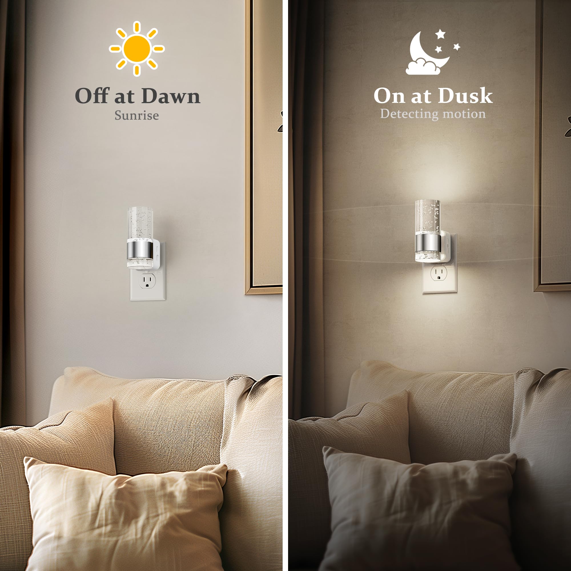JandCase LED Night Light Plug-in, 2 Pack Adjustable Brightness, 5000K Acrylic, Auto Light Sensor for Bathroom & Hallway Decor