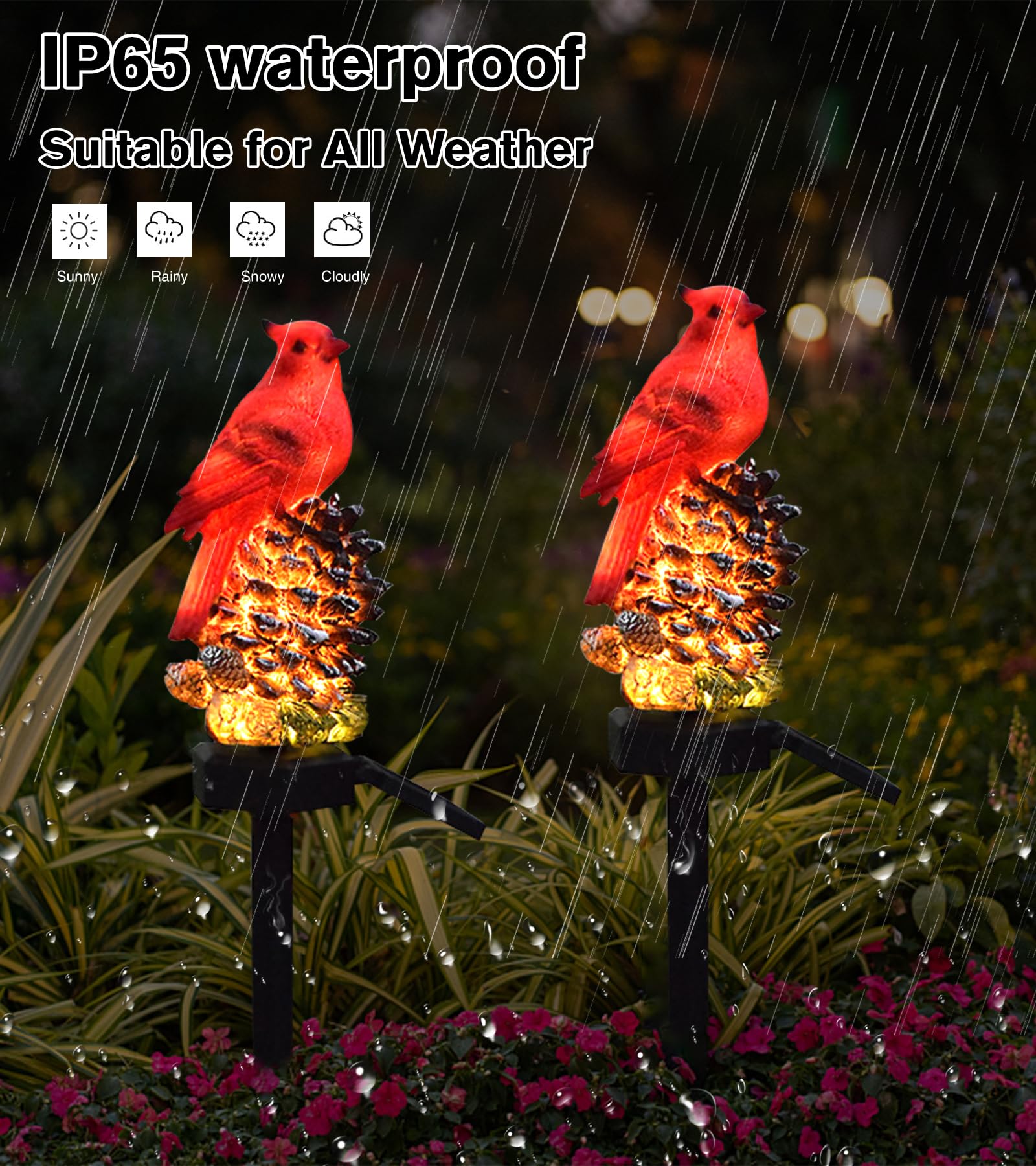 Laiamer Cardinal Decor Cardinal Gifts, Cardinal Solar Garden Decor Waterproof Red Bird Figurine Solar Stake Lights For Outside O