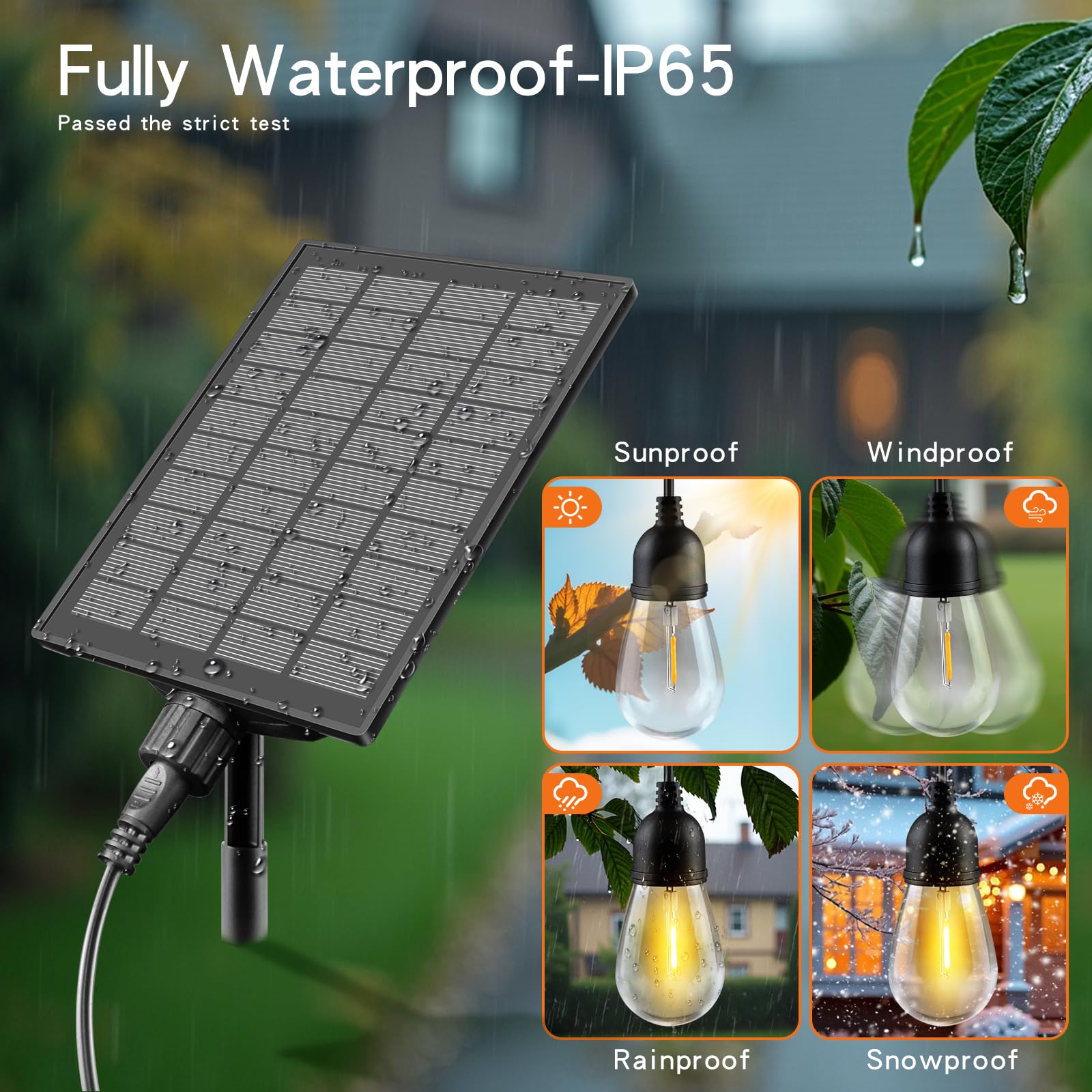HONEYYEAR 33FT Outdoor Solar String Lights Waterproof with USB Port & Remote Control, Black, Model ZM-BR12L-1