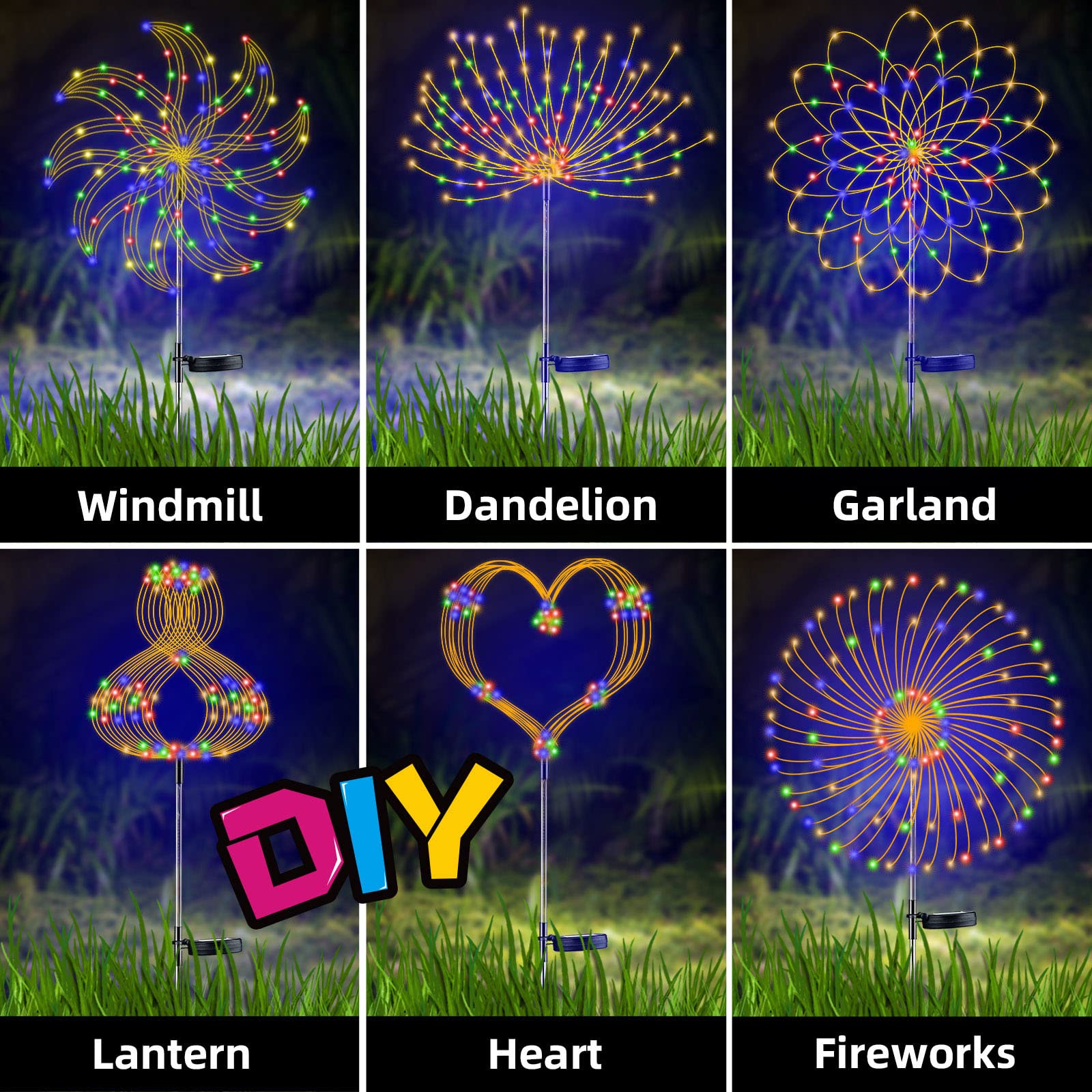 Yotozu 2 Pcs Solar Firework Light, Outdoor Solar Garden Decorative Lights 120 Led Powered 40 Copper Wires String Diy Landscape L