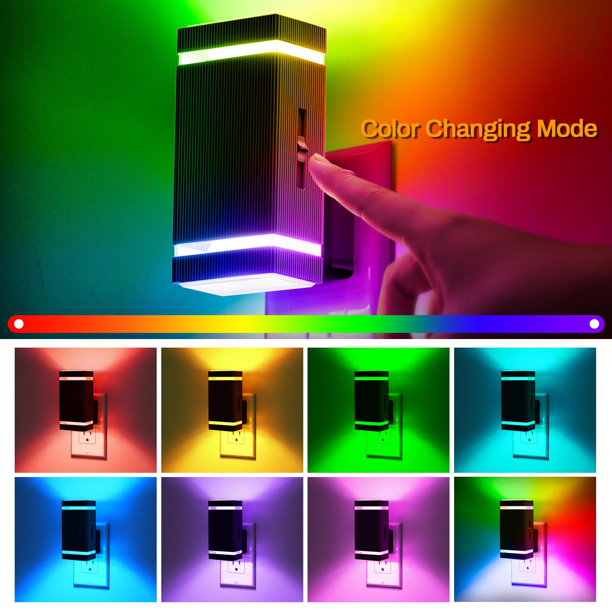 Doresshop Color Changing Night Lights [2 Pack], Night Lights Plug Into Wall, 8 Color Led Night Light, Night Light With Dusk To D