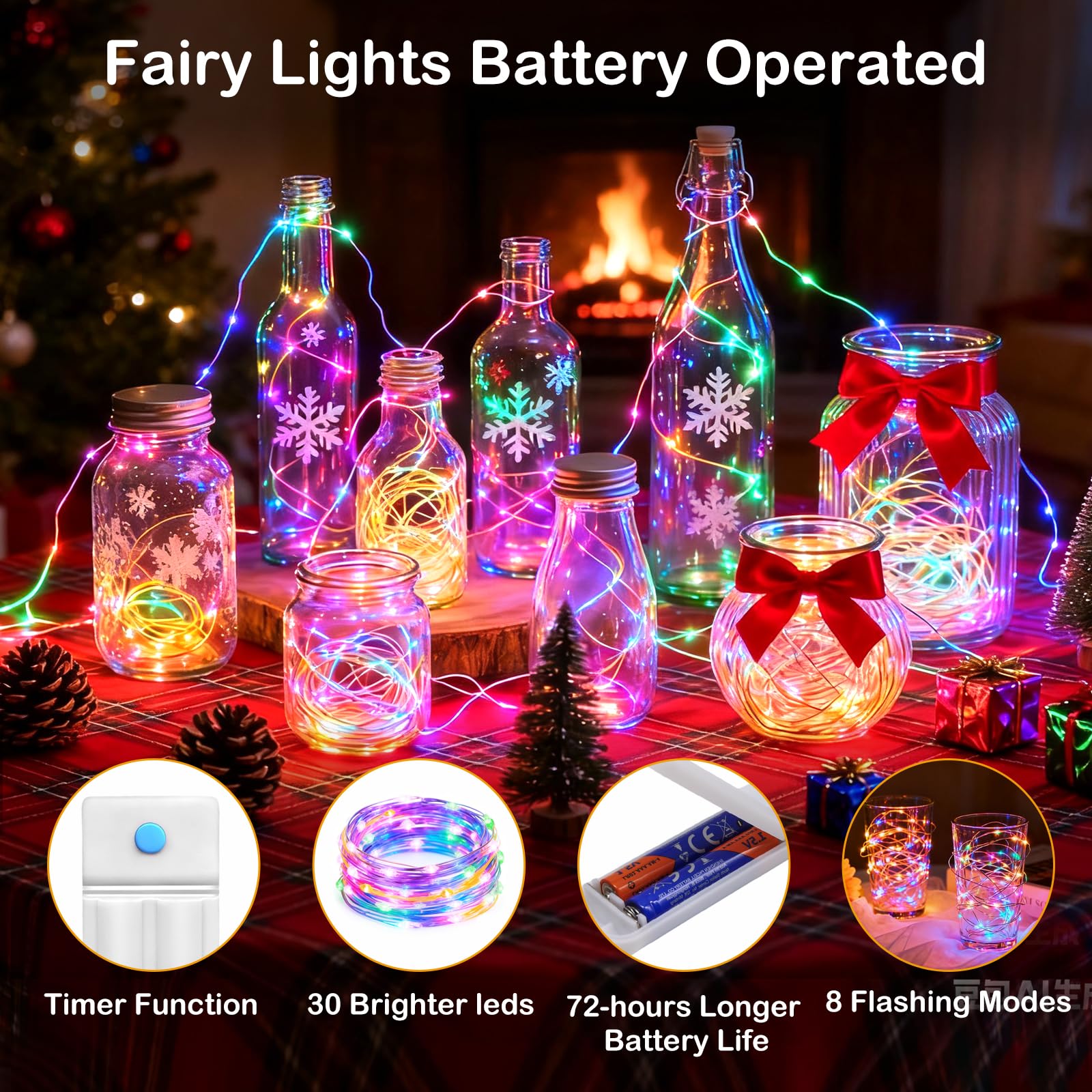 Znycye 10 Pack 10Ft 30 Led Mason Jar String Lights 8 Modes With Timer Waterproof Fairy Lights Upgraded Battery(Included Operated For Diy Wedding Party Mason Jar Christmas Decorations (Multi-Color)