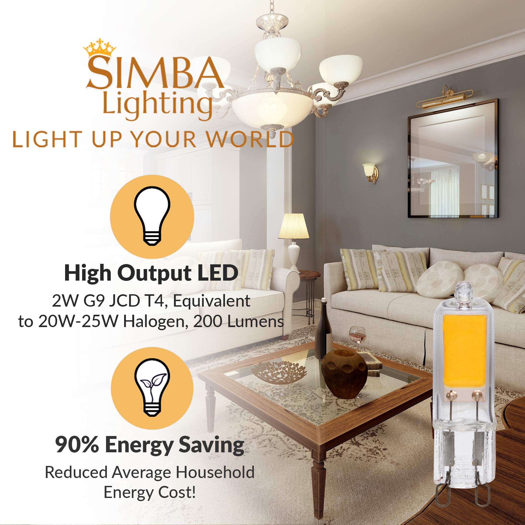 Simba Lighting G9 Led Cob Light Bulb (4 Pack) 2W T4 20W To 25W Halogen Replacement For Pendants, Ceiling Lights, Desk Lamp, Wall