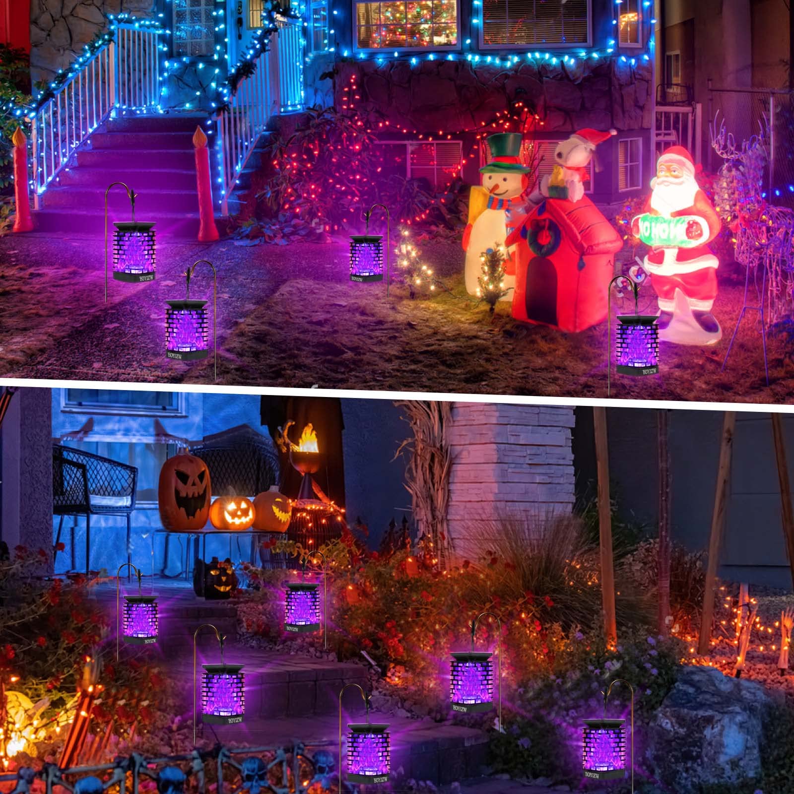 EOYIZW Solar Lanterns - 99 LEDs, IP65 Waterproof, Purple Flame, 2 Pack, Garden Lights Decor for Halloween, Yard, Porch, Patio
