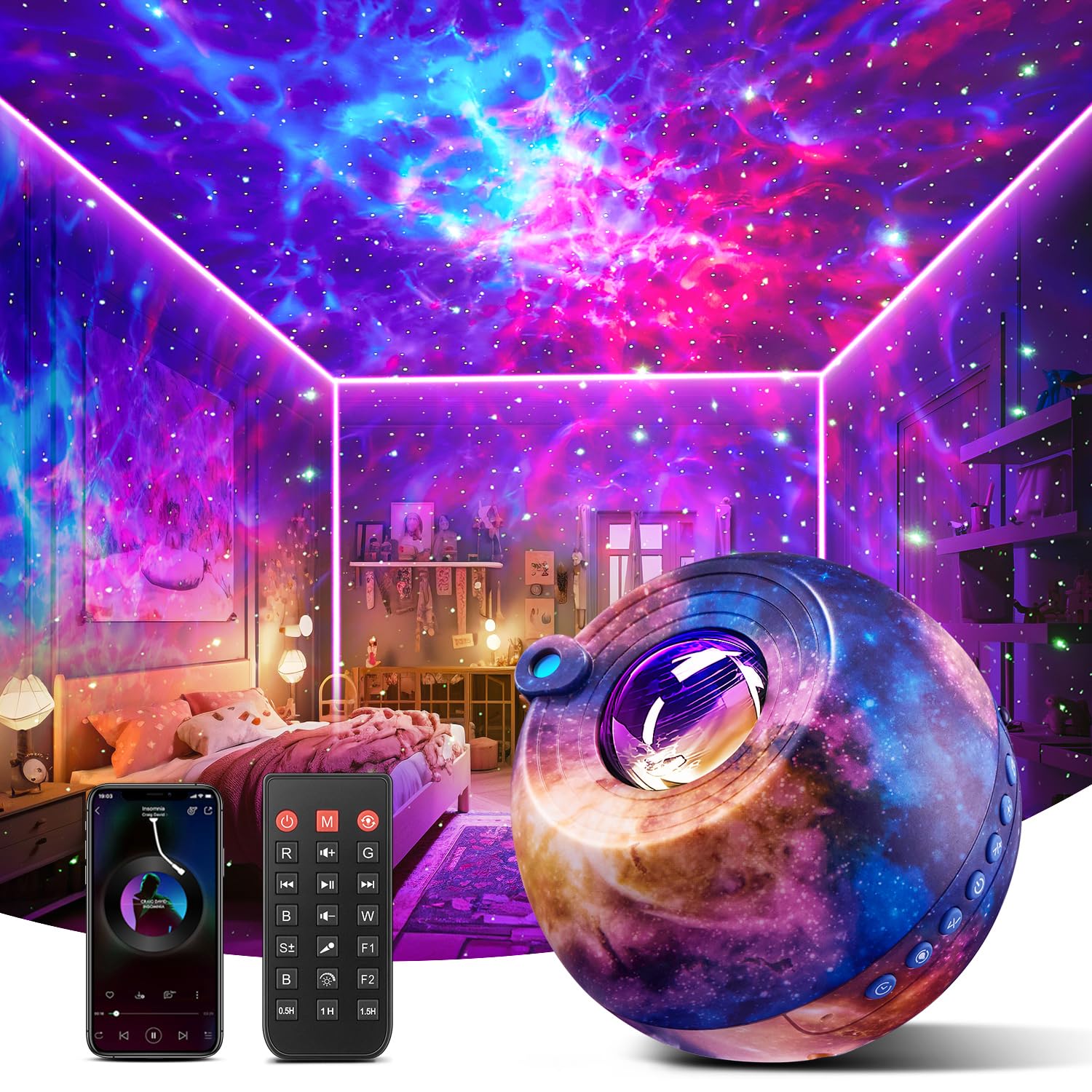 Star Projector, 15 Colors Galaxy Projector for Bedroom Adults,15 White Noise Star Projector for Ceiling for Adults ,Bluetooth St