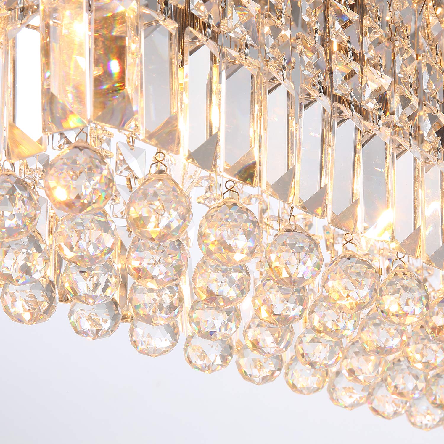7Pm K9 Crystal Chandelier - Modern Rectangular Pendant Light Fixture, Chrome, L47 X W10 X H10, For Dining Room & Kitchen Island