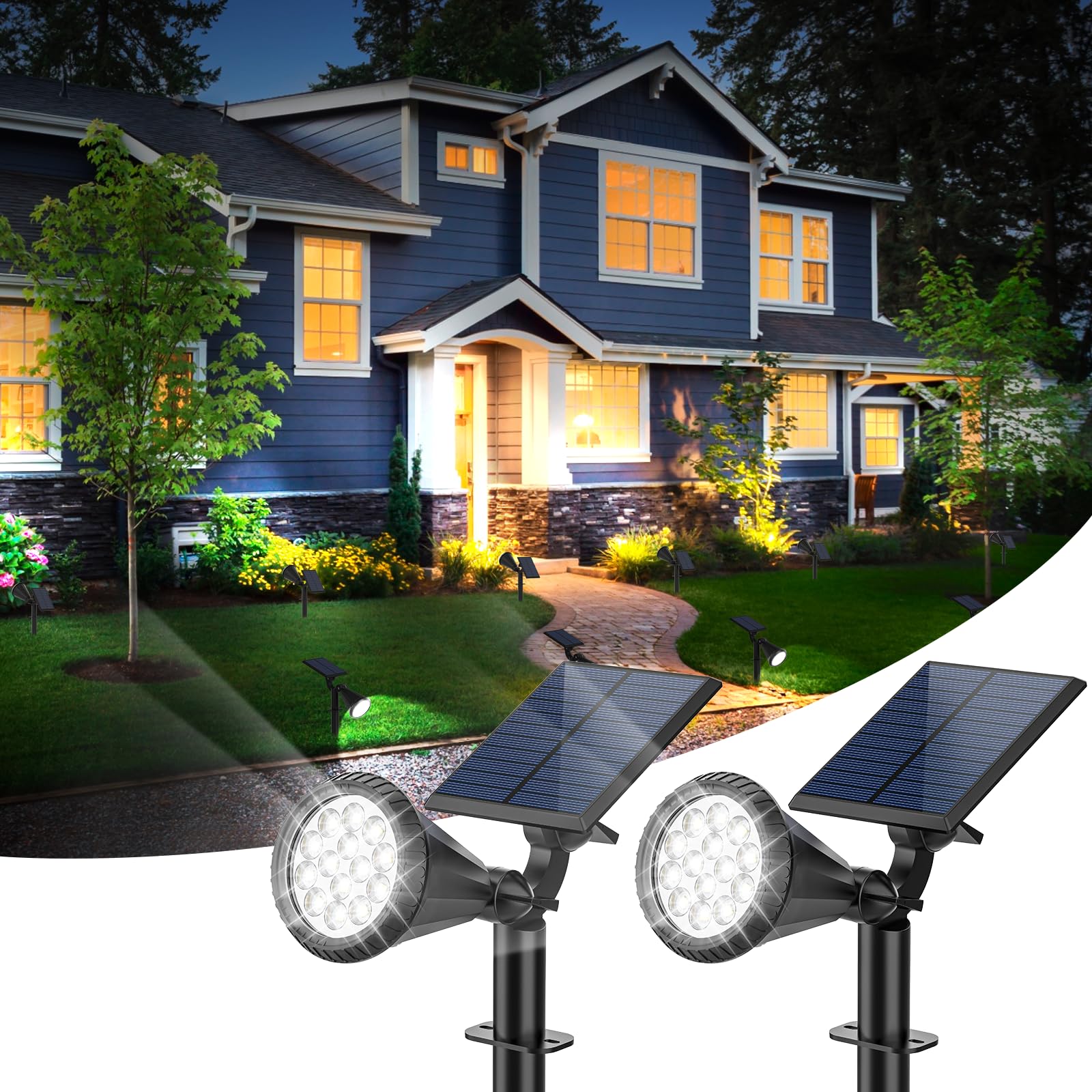 Katipeal Solar Spot Lights Outdoor [4 Modes /2 Pack] Waterproof IP65 Solar SpotLights with Auto On/Off, 180 Adjustable Solar Pow