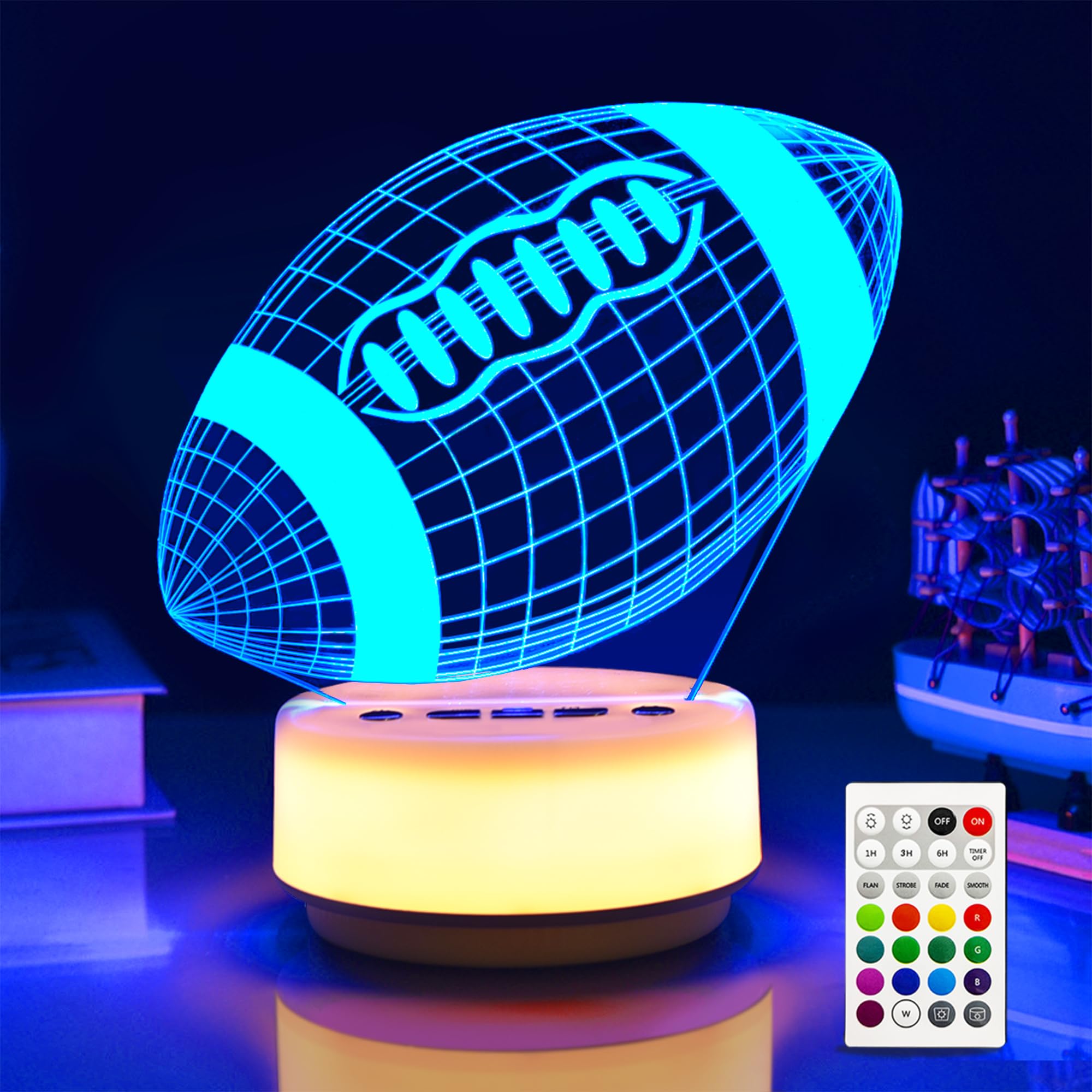 Football Night Light for Boys, 3D Illusion Led Lamp 14 Colors Bedroom Sports Decor Lamp with Remote Control /Buttons +Timer +Dim