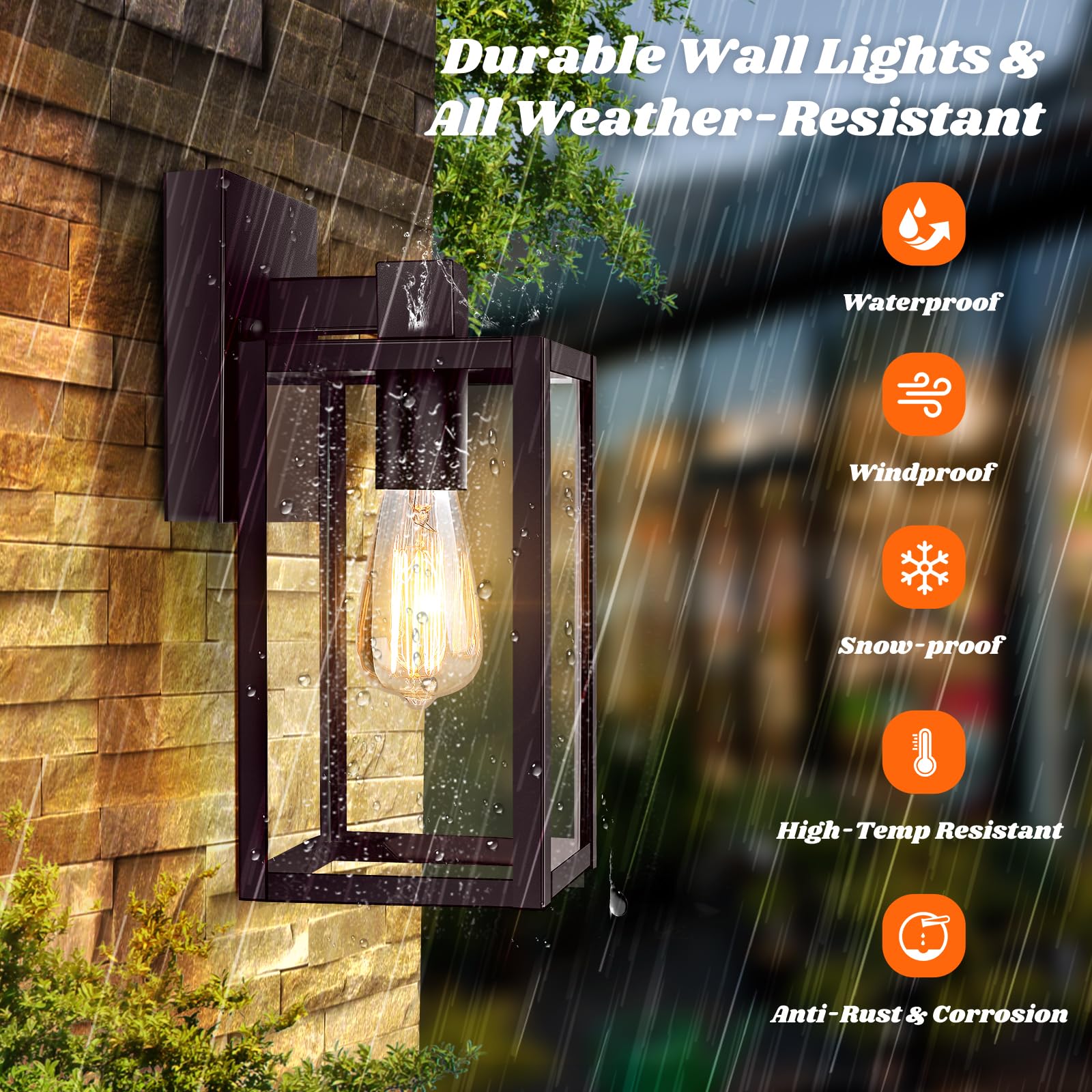 2-Pack Outdoor Wall Lights, Waterproof Exterior Wall Sconce Outdoor Light Fixtures, Brown Outside Wall Lantern With Clear Glass