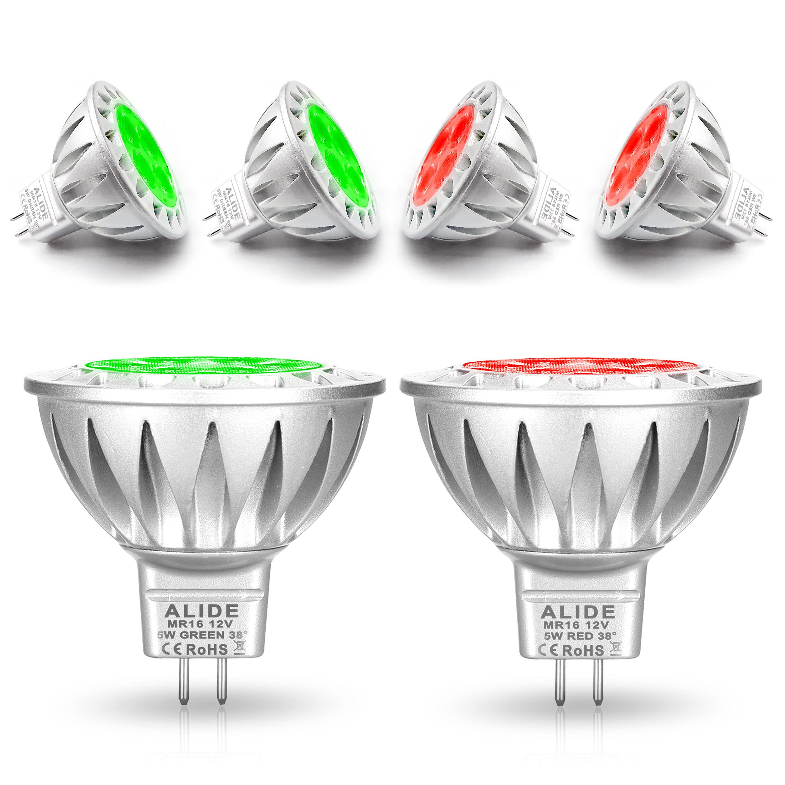 Alide Red Green Mr16 Gu5.3 Led Bulbs,Replace 20W 35W 50W Halogen,12V 5W Red Green Mr16 For Christmas Holiday Decoration Outdoor 