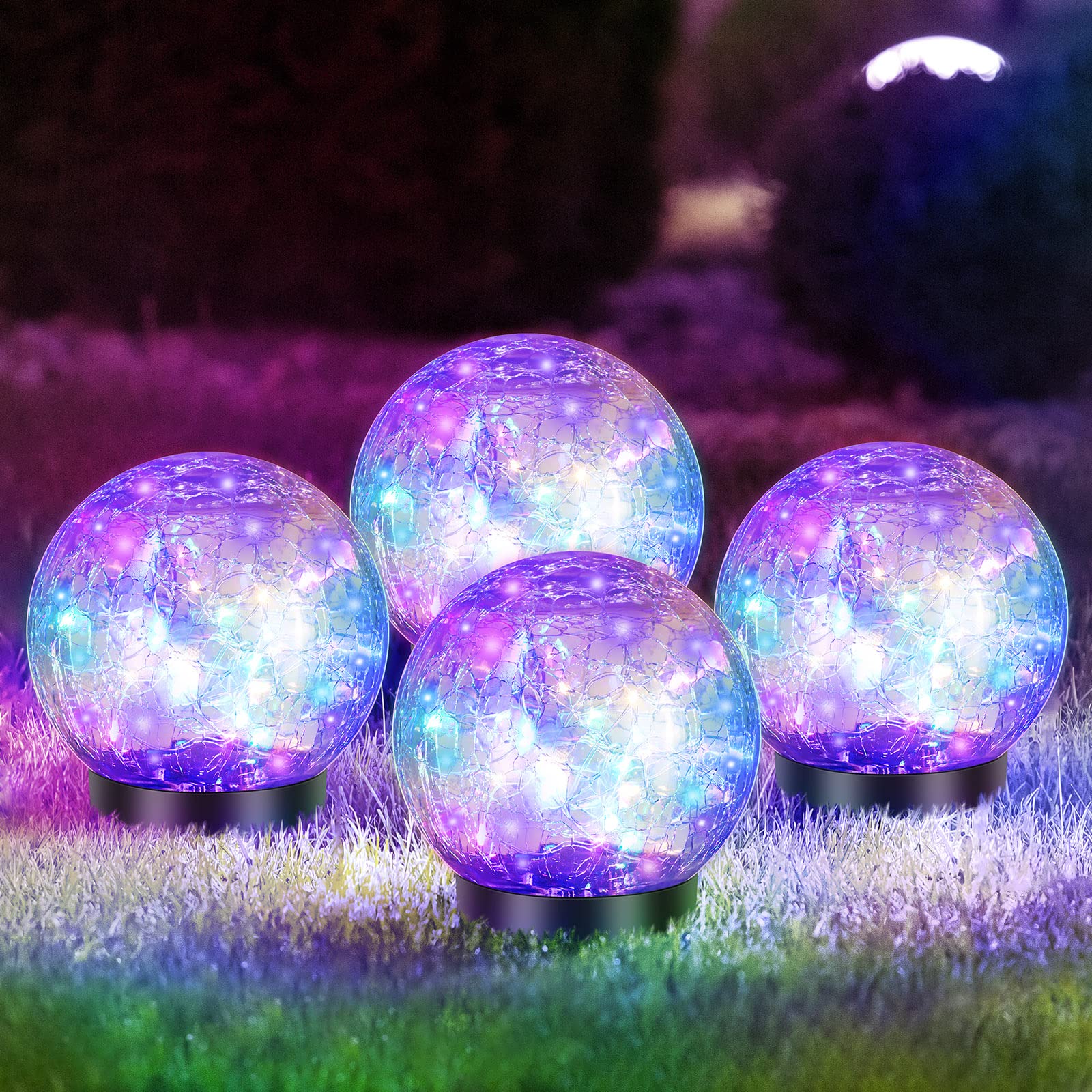 Tuanse 4 Pcs Solar Lights Decorative, Cracked Glass Ball Solar Globe Lights, LED Colored Garden Globes Outdoor for Yard Waterpro