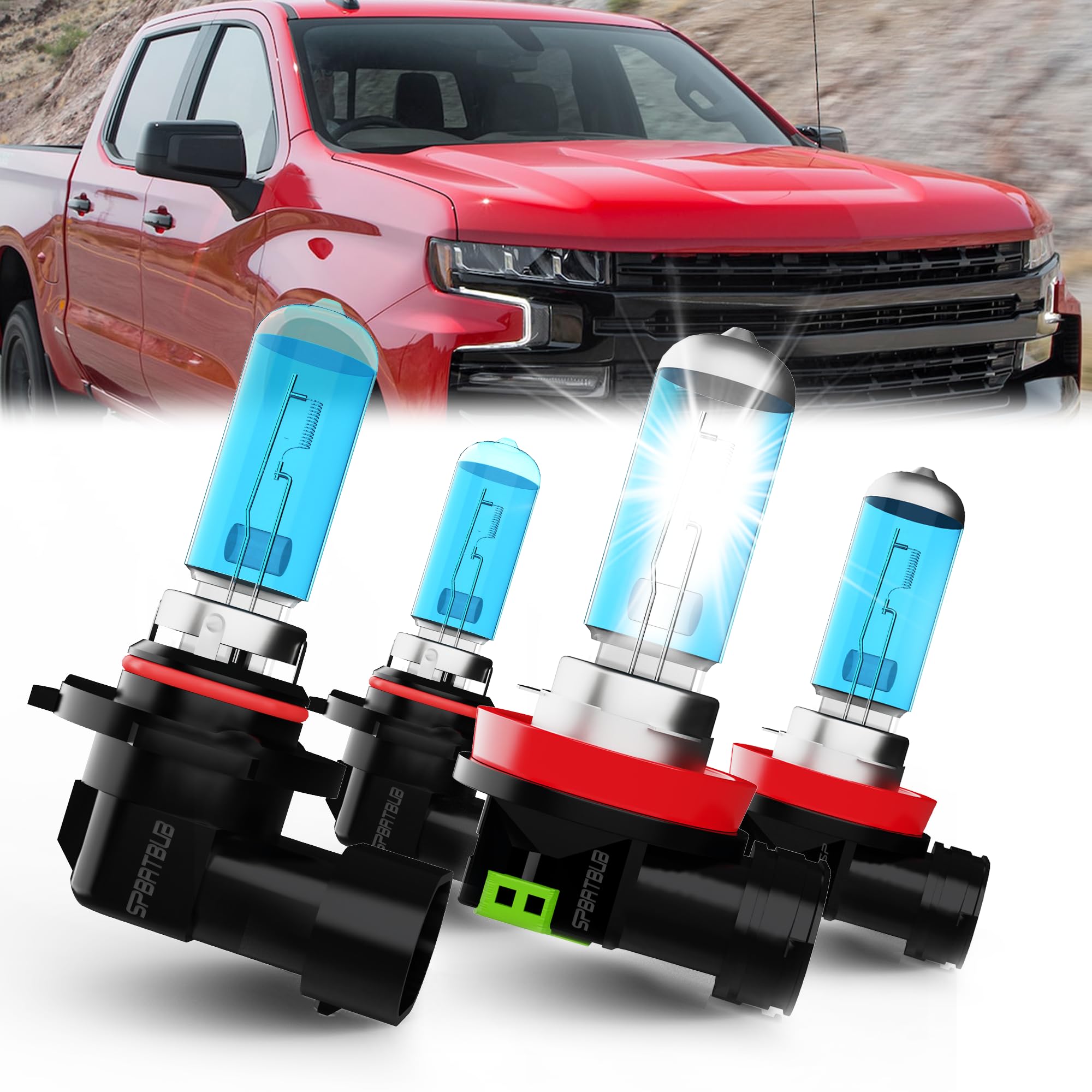 SPBRTBUB headlight bulbs compatible with Chevy Silverado 1500 2007-2021; Chevrolet Silverado 2500 2008-2018 Lights, 9005/HB3/H10