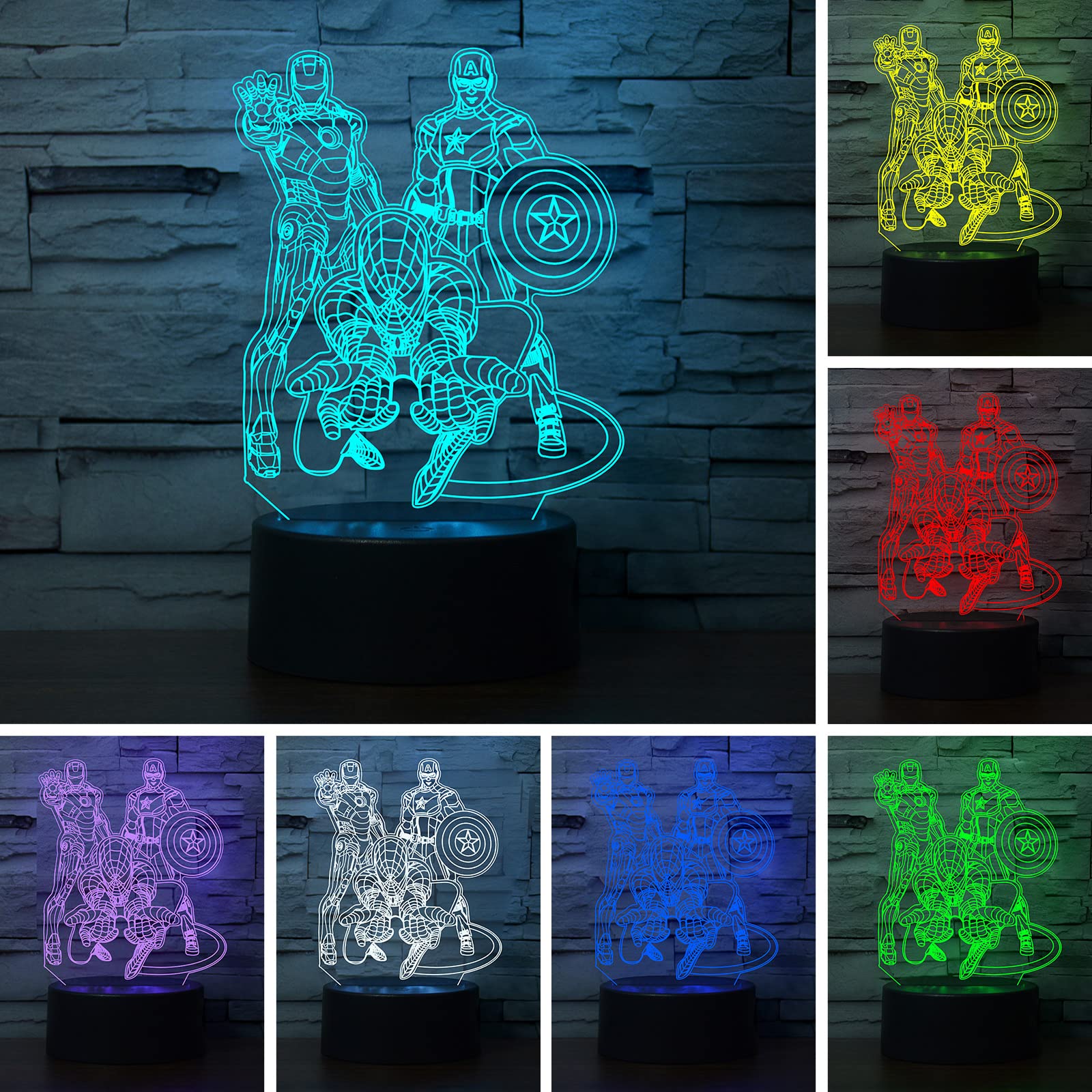 WANDAIYONG 3D Illusion LED Night Light,Visual Creative 7 Colors Gradual Changing Touch Switch USB Table Lamp for Holiday Gifts o