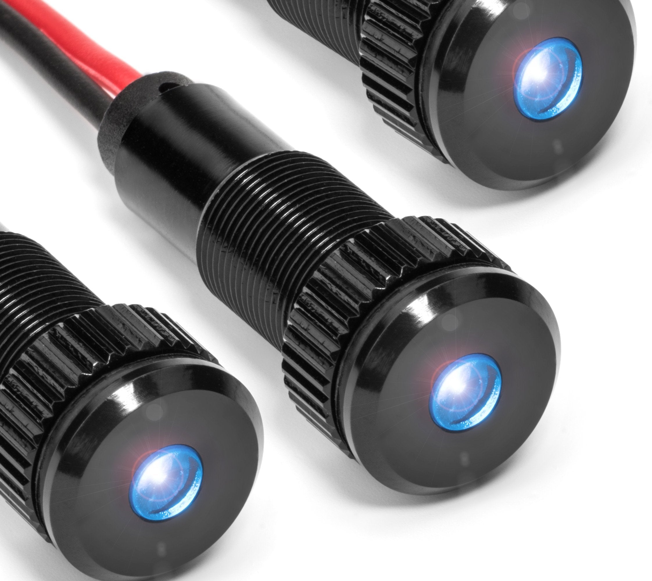 3 Pack Of Plug-N-Play Instrument Cluster Led Indicator Light Dash Bulbs. Aluminum Pilot Lights. Color Acrylic Lens. Flush Panel Mount 5/16&quot; 8Mm 12V For Speedometer Odometer (Black Bezel, Blue Led)