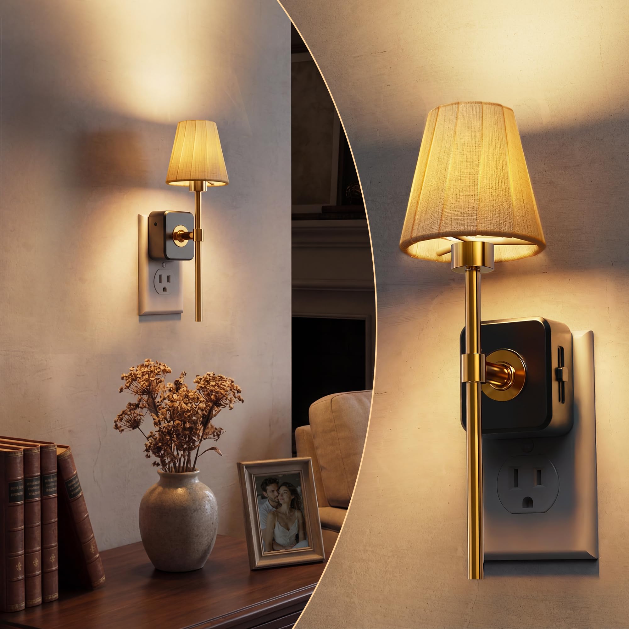 L LOHAS LED Night Lights Plug into Wall, 2 Pack Pleated Fabric Cover Night Light, Dusk to Dawn Sensor Vintage Nightlight, 0-100L