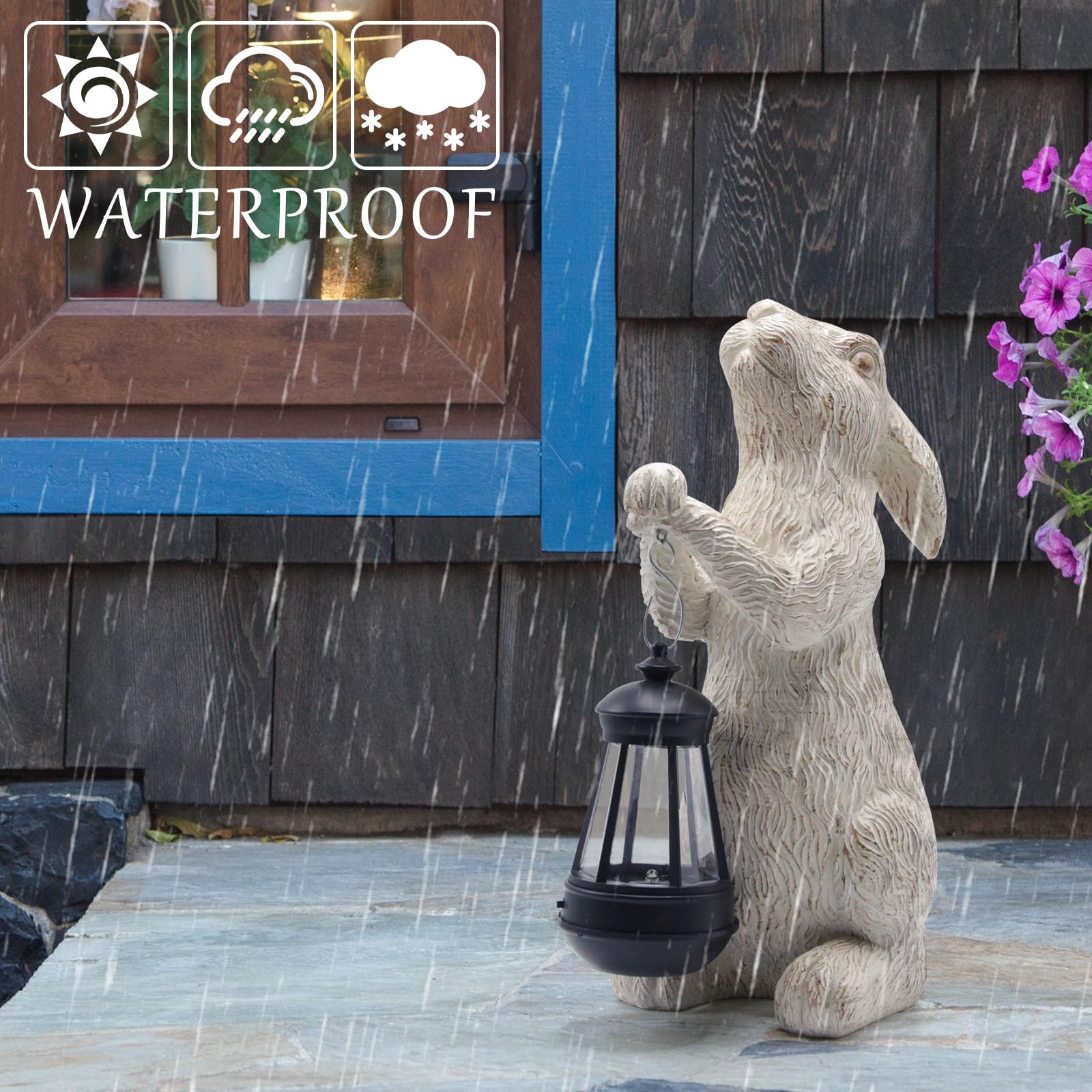 Reyiso Garden Statues Rabbit With Solar Lights-Halloween Decor Clearance Bunny Figurine Outdoor Rabbit Decor For Lawn,Balcony-Ya