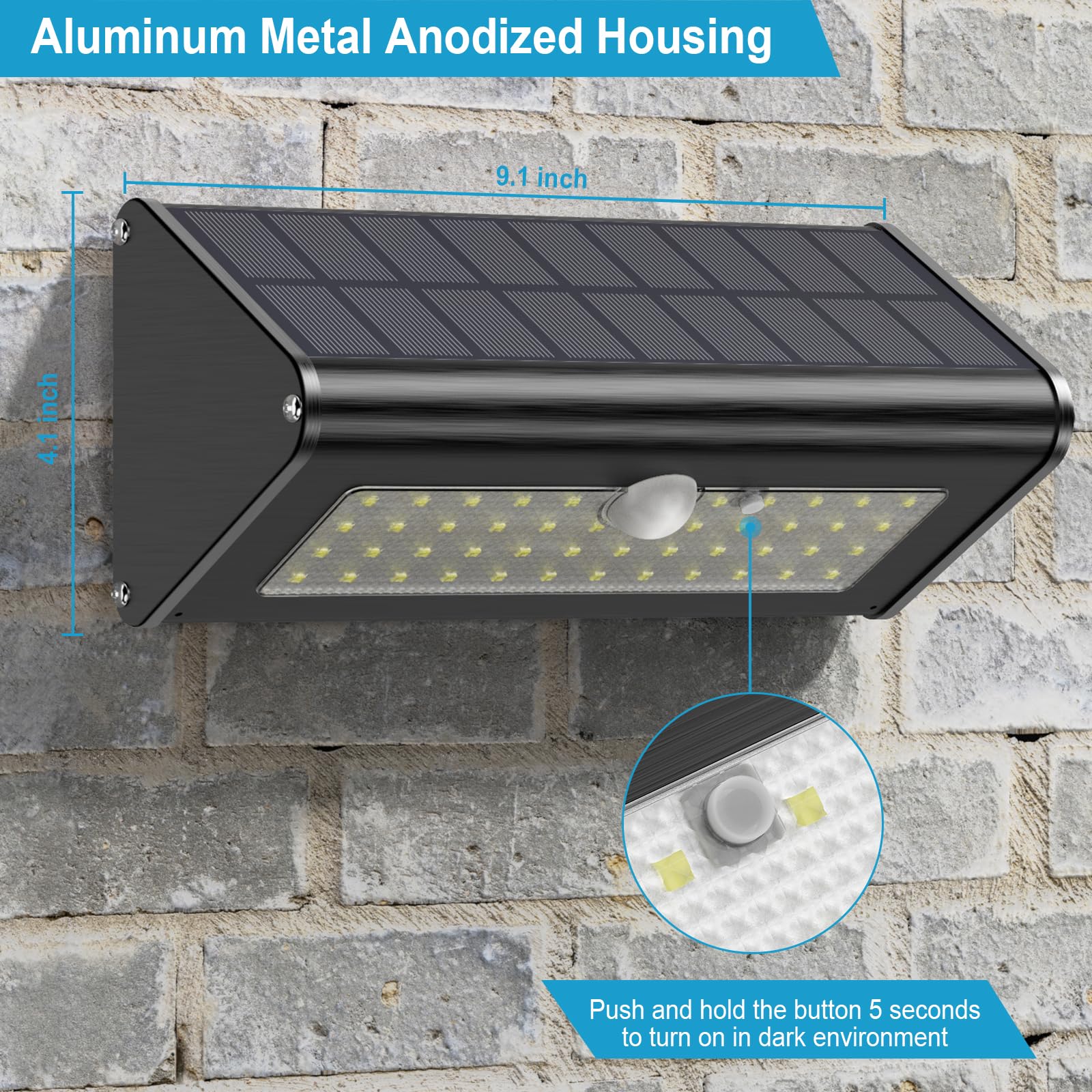 SECUROAD Solar Motion Sensor Lights, 1100 Lumens, IP65 Waterproof, 4500mAh Battery, Black Aluminum, Model HBT-1606BP, 1 Pack