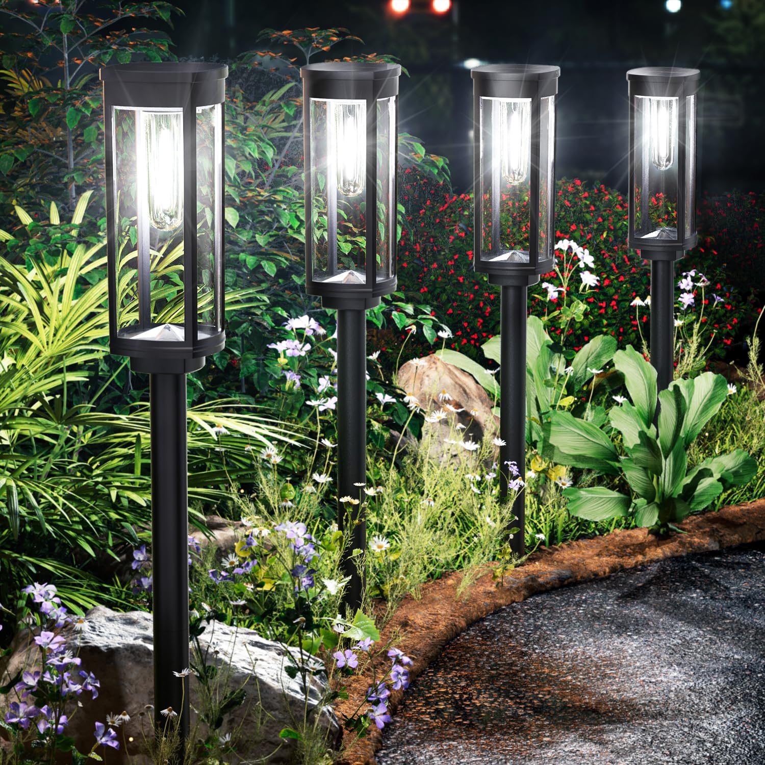 ALFIOT Solar Pathway Lights Solar Outdoor Lights Pathway Waterproof 4 Pack Upgraded Solar Walkway Landscape Lights Outdoor Drive