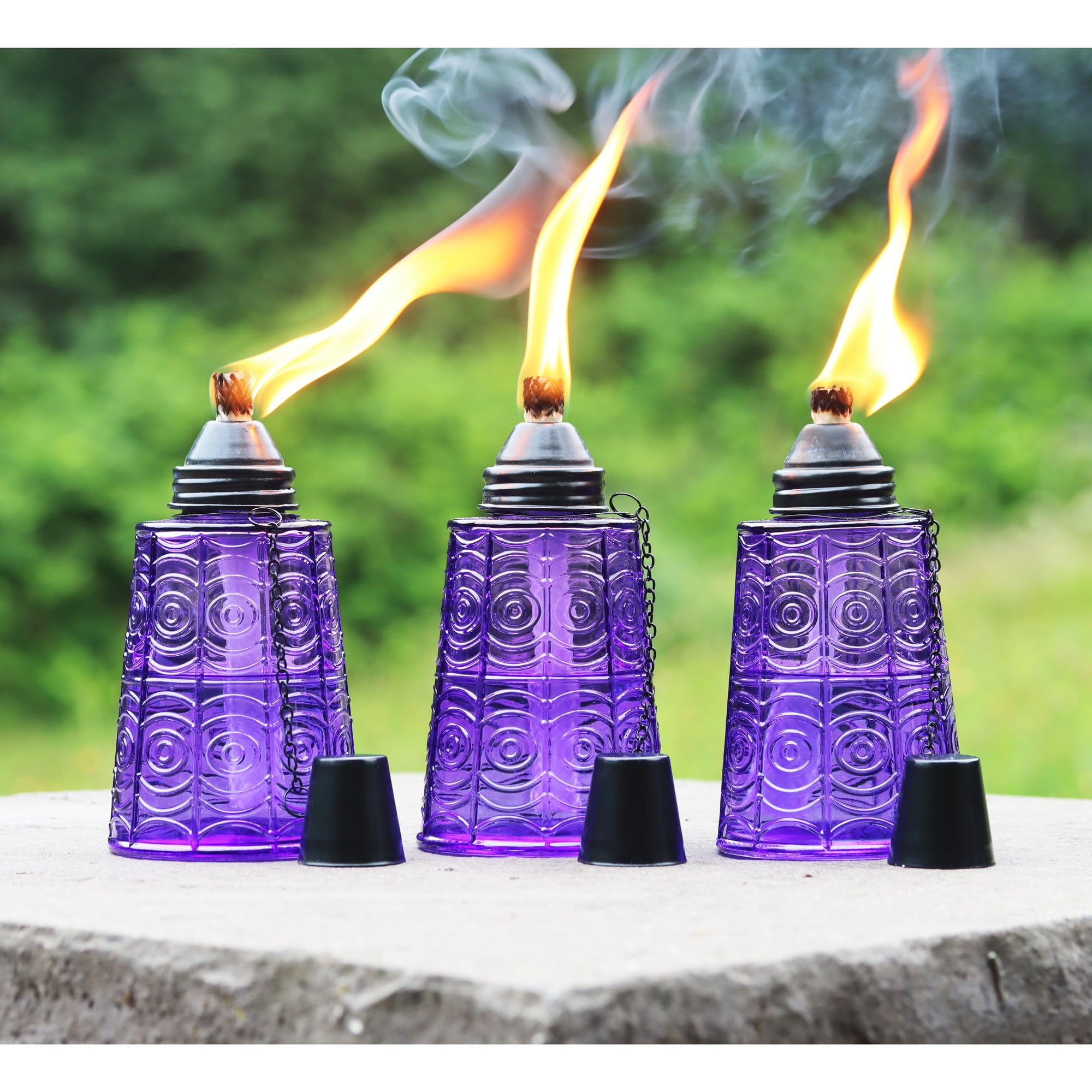 Seraphic Citronella Table Top Torches, 16oz Decorative Glass Candles, Set of 3, Purple