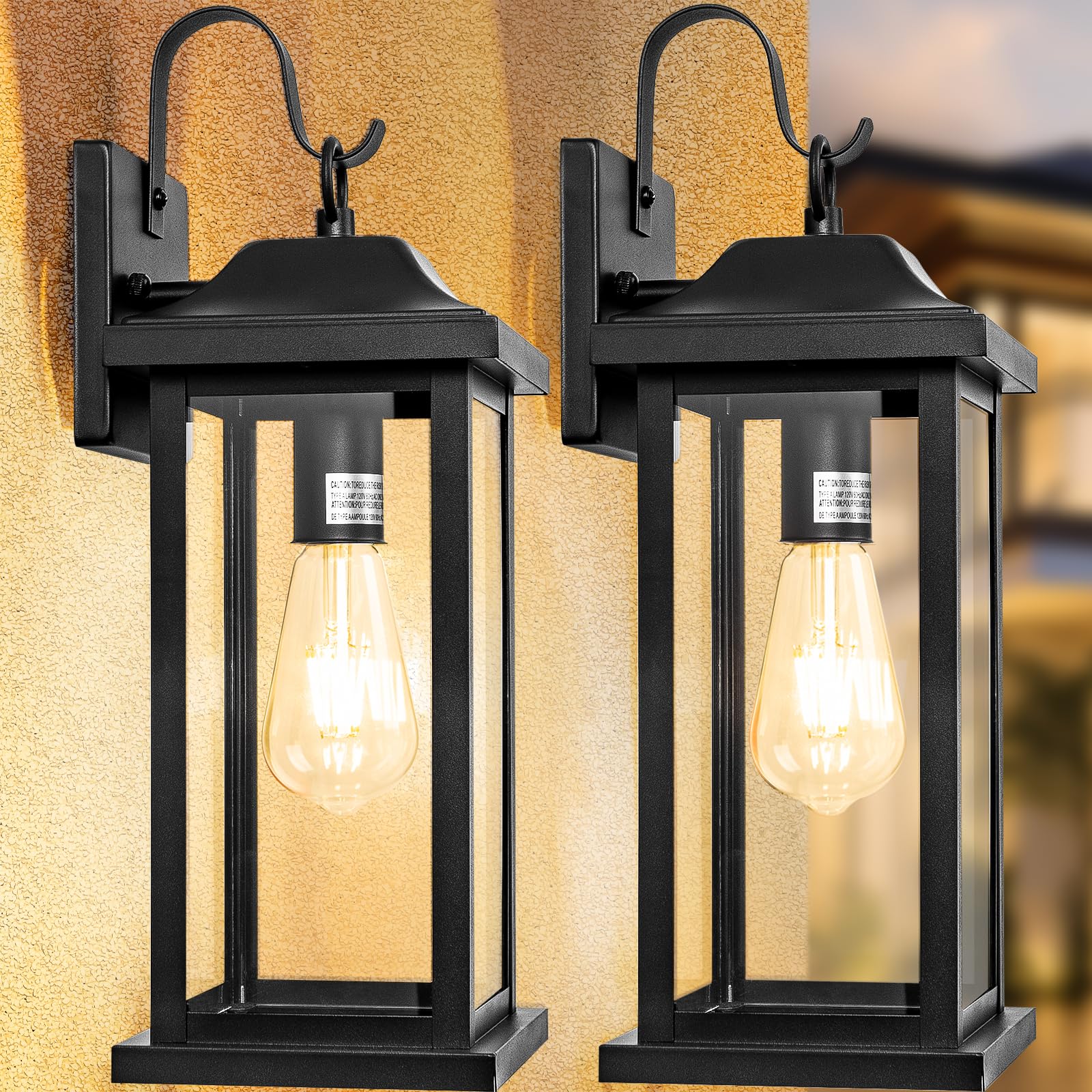 Roravilila 2-Pack 17&quot; Matte Black Outdoor Wall Sconces, Waterproof Porch Lights, E26 Base