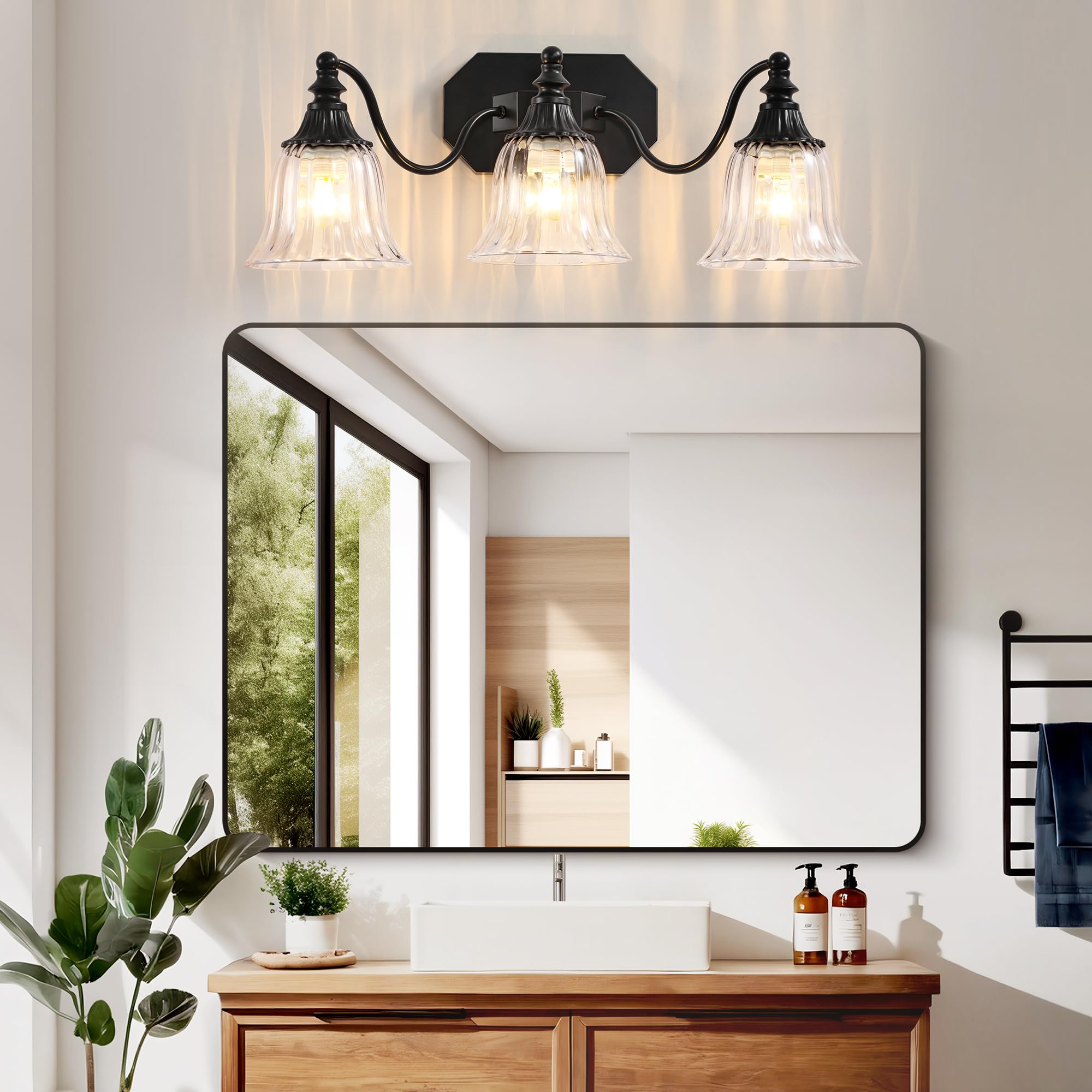Dvmteom Black Vintage Bathroom Vanity Light Fixture  3-Light Vanity Light For Bathroom  Antique Matte Black Finish With Crystal Glass Shade  Lighting Fixtures Over Mirror For Bedroom Living Room