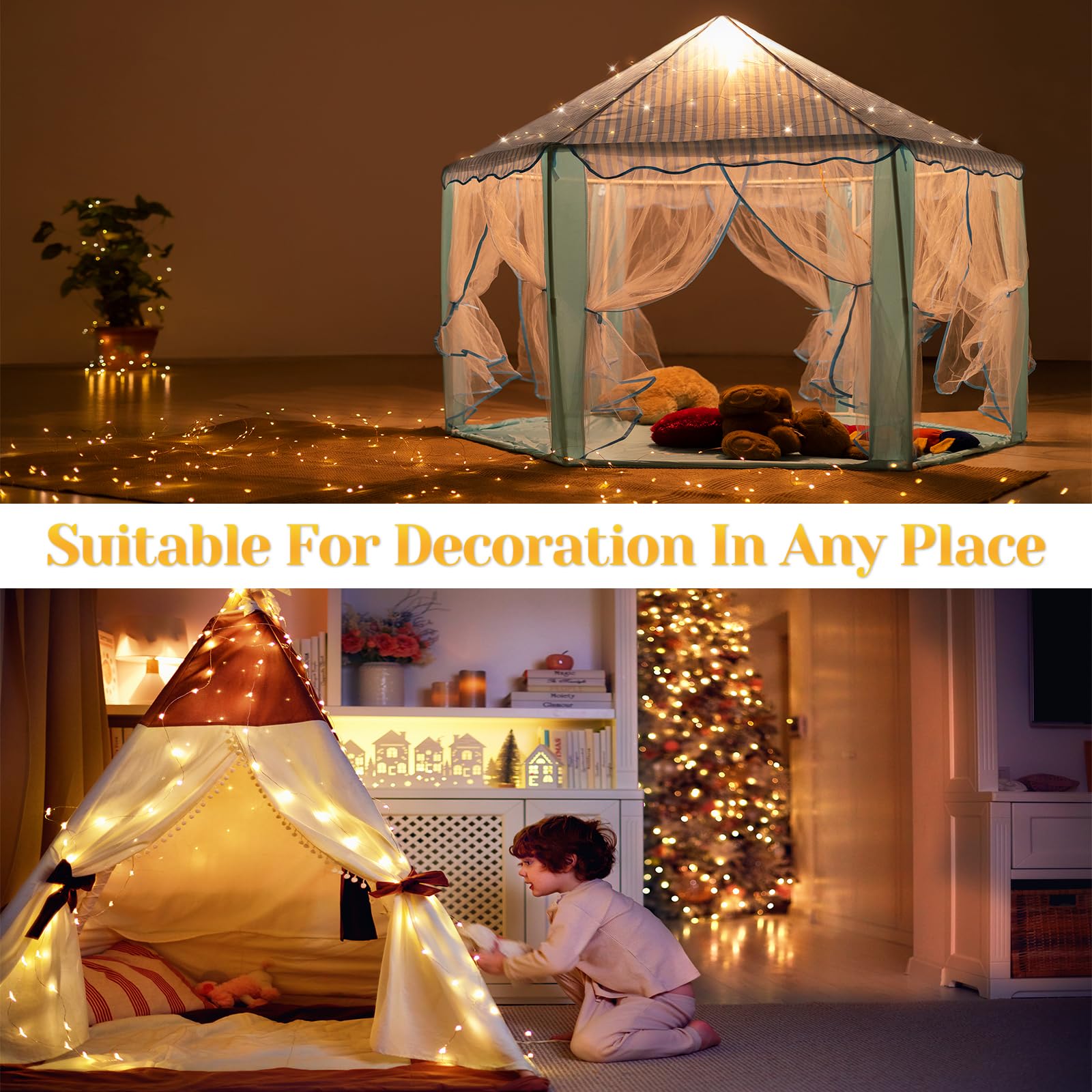 Flechllary 200 LED Fairy Lights, Battery Operated, Waterproof, 67Ft, Warm White, 8 Modes, Model LZZK-IR21-13-01